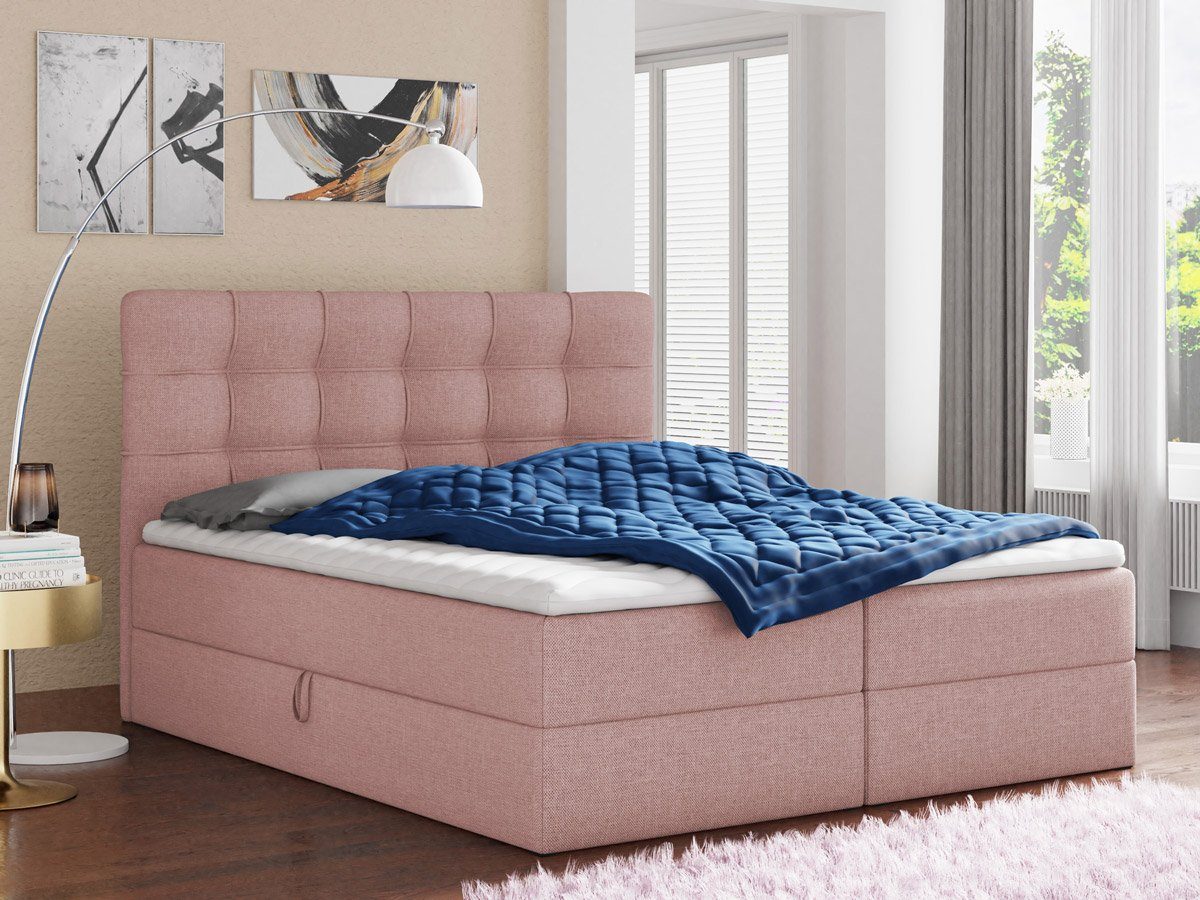 Sofnet Boxspringbett Best (mit zwei Bettkasten, Bonell-Matratze und Topper), Doppelbett, Polsterbett mit Kopfteil