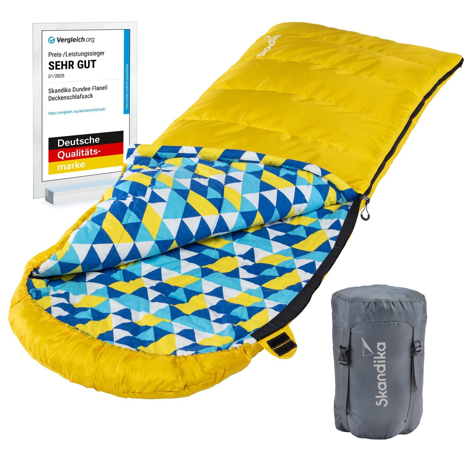 Deckenschlafsack Dundee Baumwollflanell, Koppelbar, Kopfteil mit Kordel