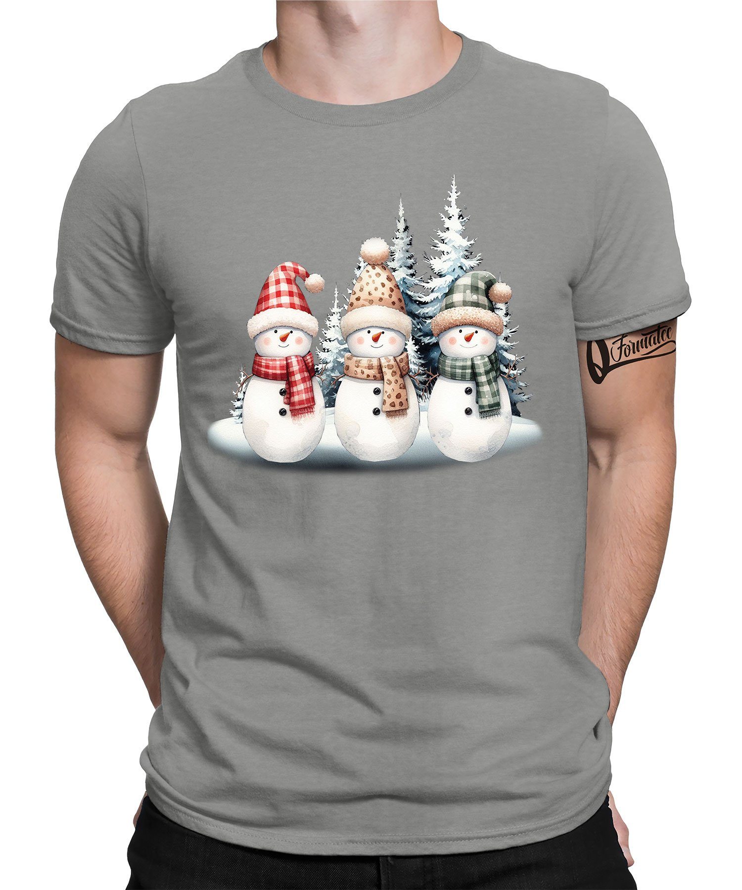Quattro Formatee Kurzarmshirt Schneemänner - Weihnachten Nikolaus Weihnachtsgeschenk Herren T-Shirt (1-tlg) Heather Grau