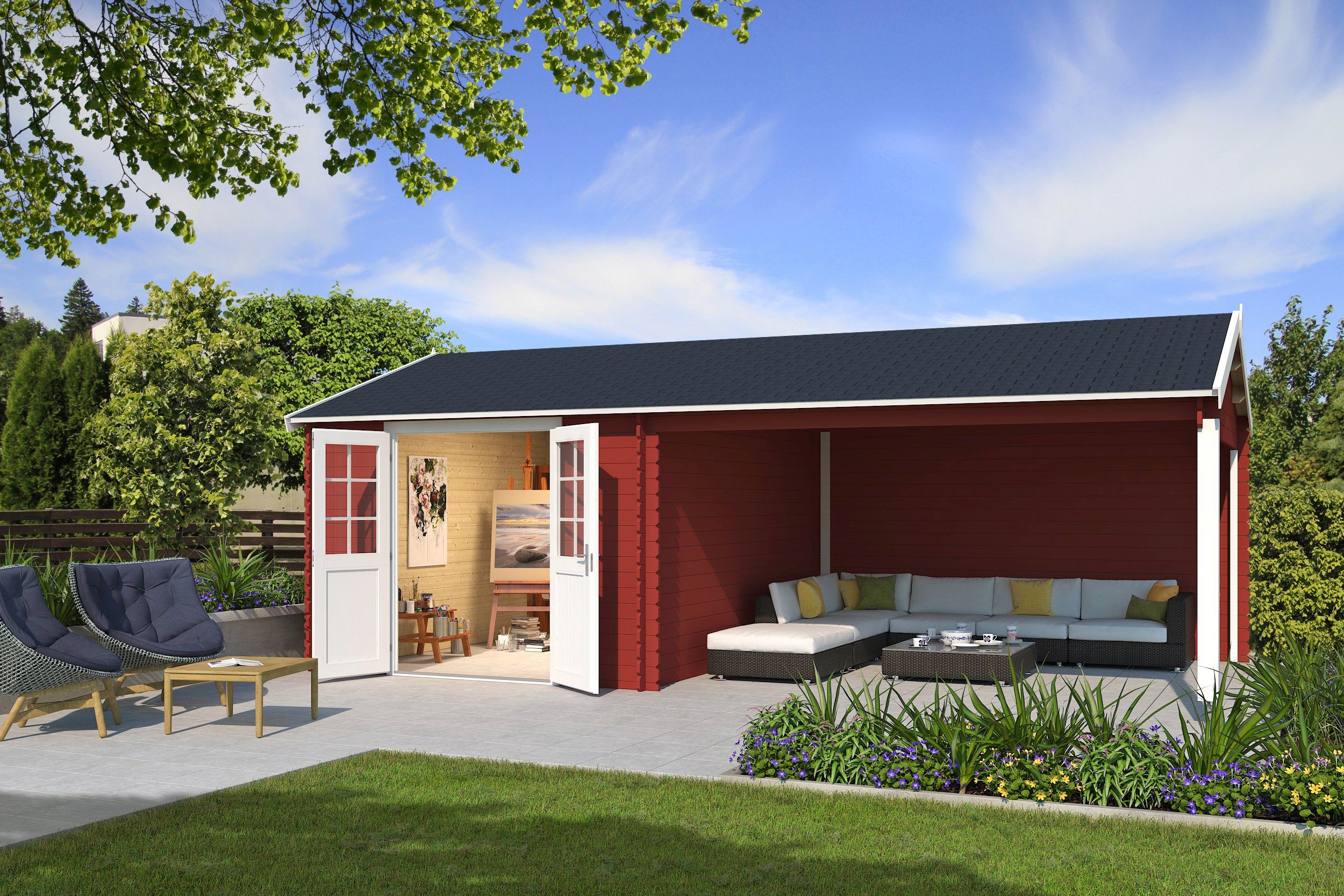 LASITA MAJA Gartenhaus El Paso, Schwedenrot, BxT: 700x417 cm, (Set), mit  Anbau