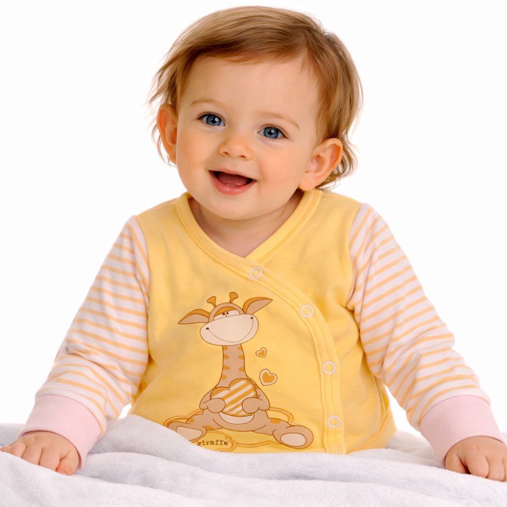 La Bortini Wickelbody Baby Body Langarmbody mit Kratzschutz in Gelb mit Giraffe aus reiner Baumwolle, 44 50 56 62 68 74 80 86