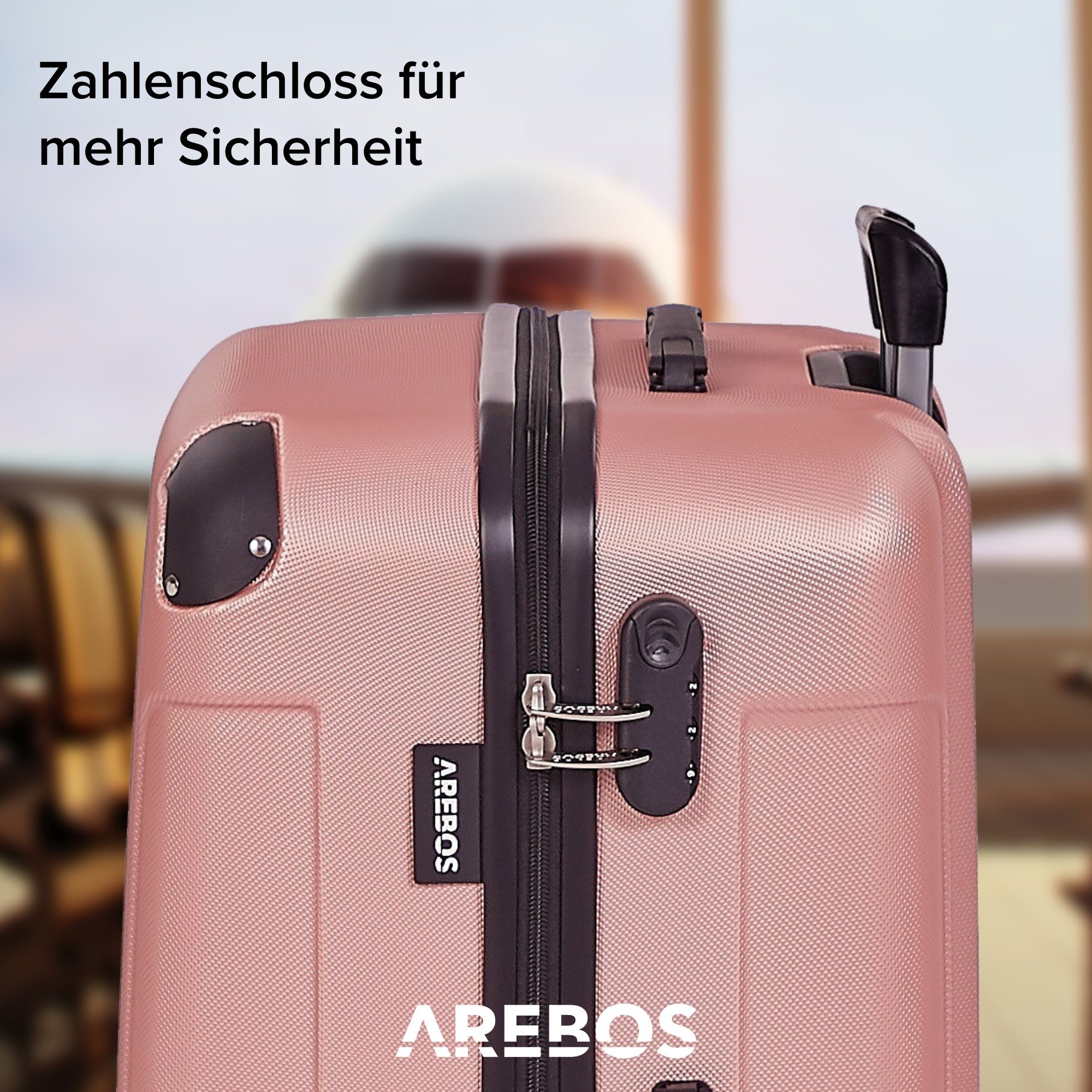 Arebos Kofferset Reisekoffer 4er Set Hartschalen Koffer Trolley S-M-L-XL-Set, 4 Rollen, (Set, Rose Gold), Teleskopstange