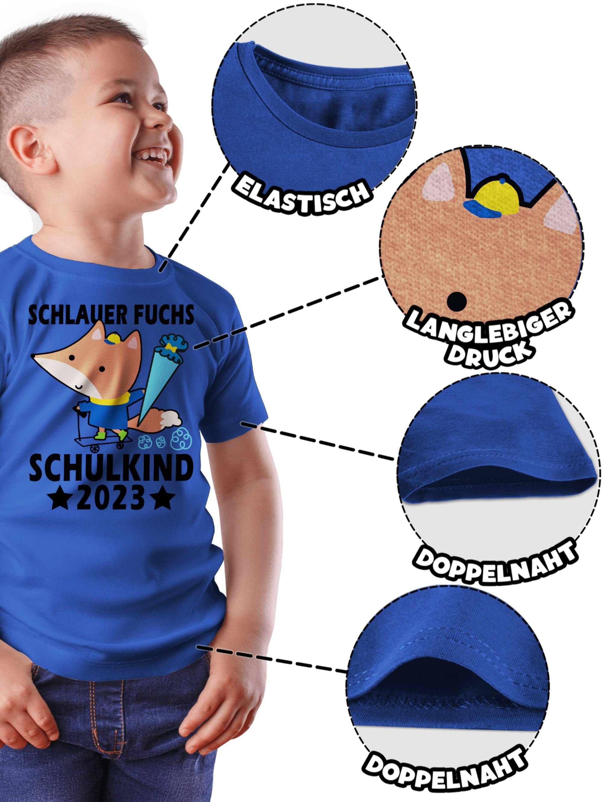 Shirtracer T-Shirt Schlauer Einschulung Junge - Schulkind 2023 01 Geschenke Fuchs schwarz Royalblau Schulanfang
