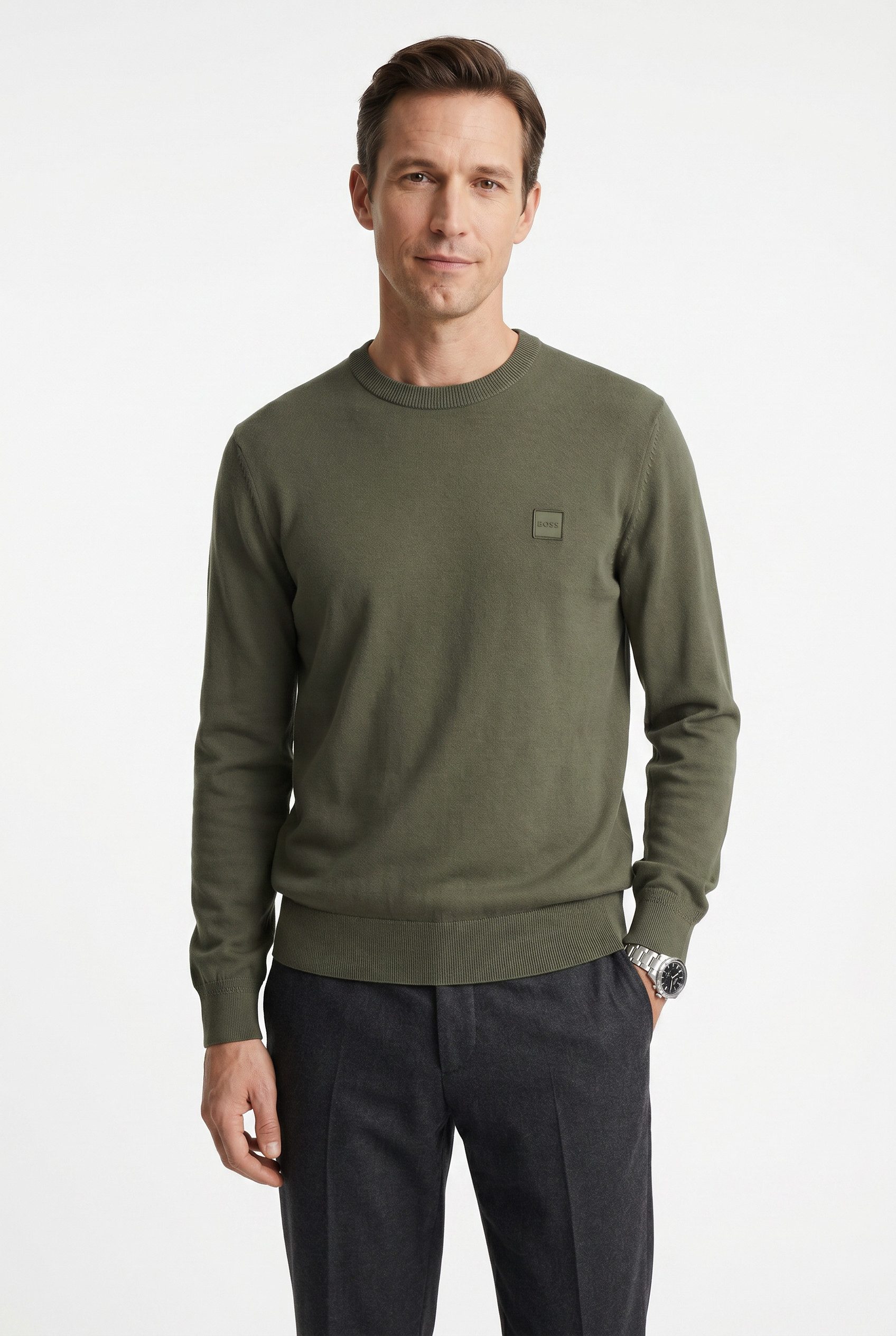 BOSS ORANGE Strickpullover Kanovano Cotton Cashmere mit Rundhalsausschnitt