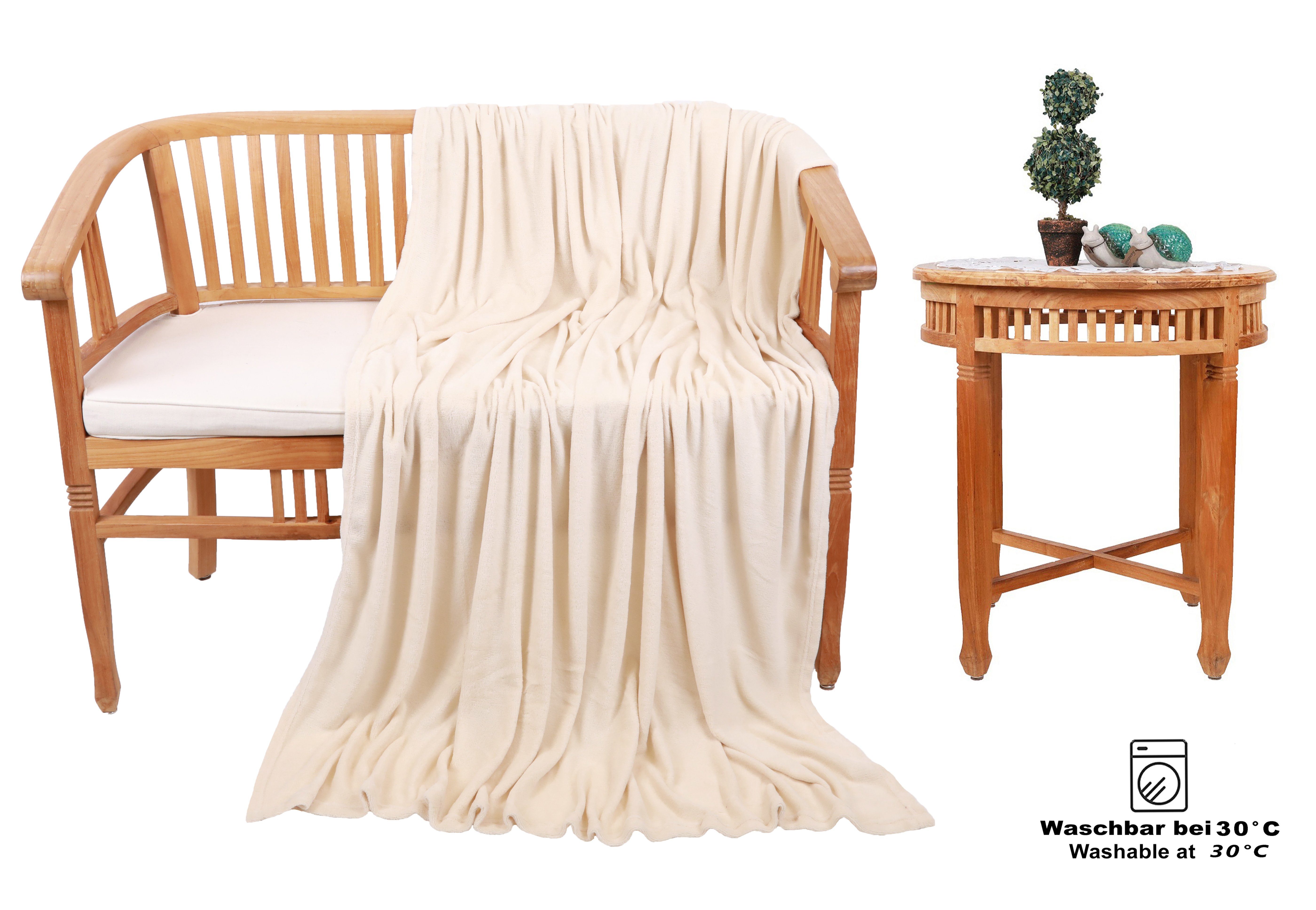 Wohndecke 4 Stück Kuscheldecken 140 x 190 cm Farbe beige, Betz, weiches Plüsch-Optik