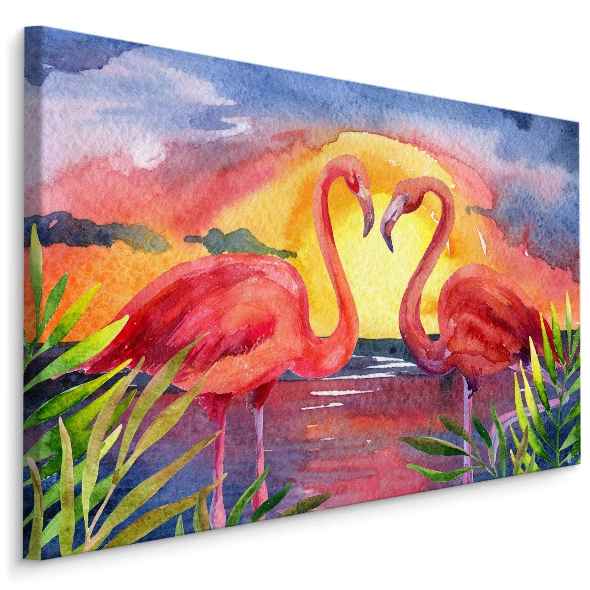 Muralo Leinwandbild Landschaft – Leinwandbild Wandbild Kunstdruck Wohnzimmer, Gewässer (1 St), Tiere – Vögel – Flamingos, 100 x 70 cm, aufhängefertig