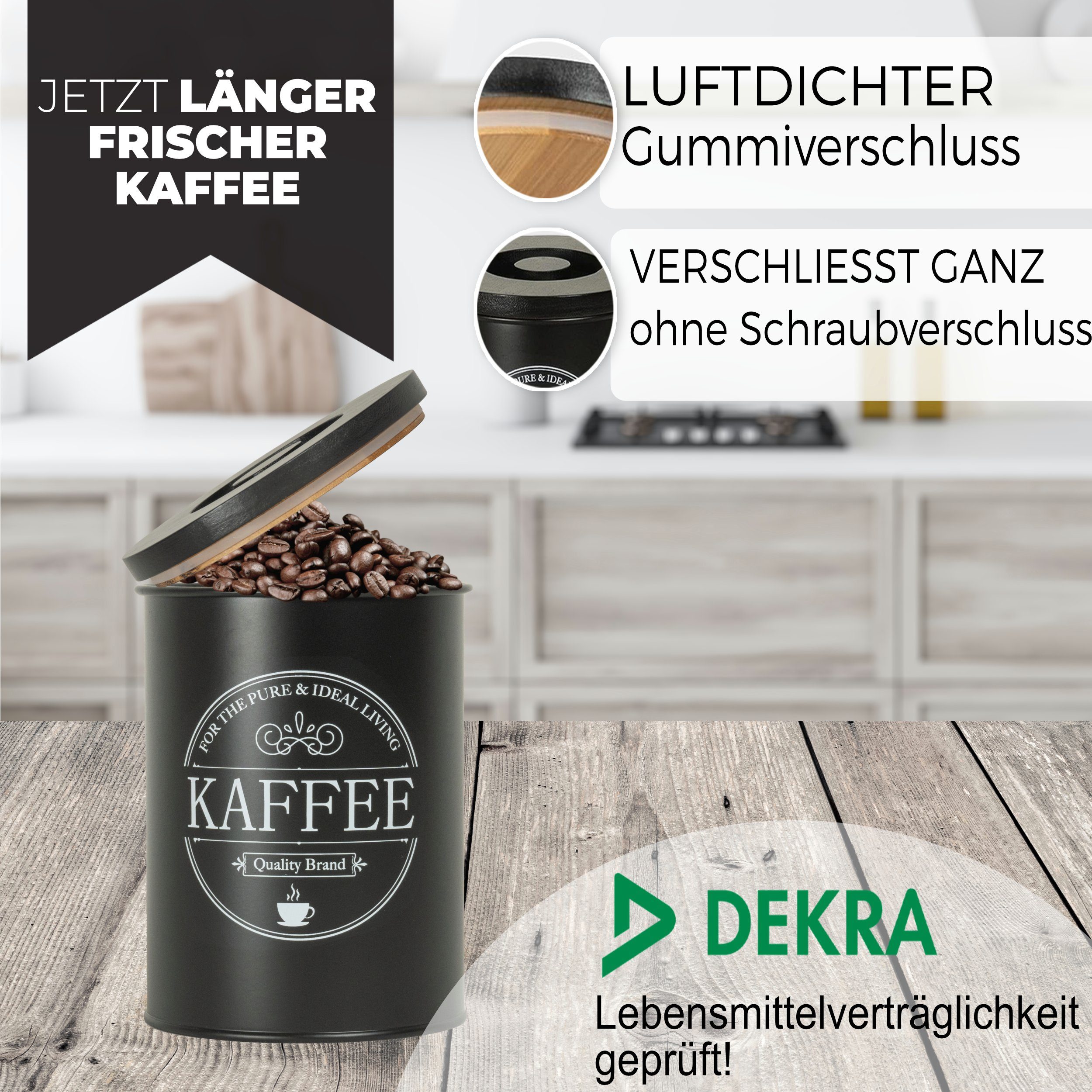 für (mit für IDEALTASTIC Kaffeearoma, Robuste Kaffeedose zeitsparendem Bambus-Deckel, Kaffeedosen), Kaffeedose luftdicht gemahlenen & 500g Stahl, Bohnen anhaltendes Kaffee Lebensmittelgeprüfte