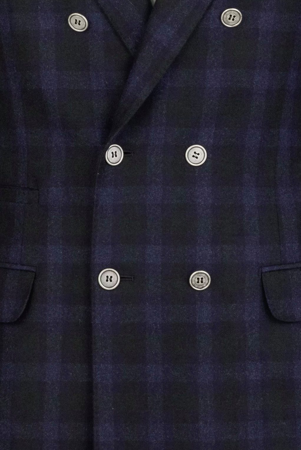 BRUNELLO CUCINELLI Sakko Doppelreihige Blazer Jacke Karo Muster, Rückenschlitze, Knöpfe mit Gravur, Satin Innenfutter