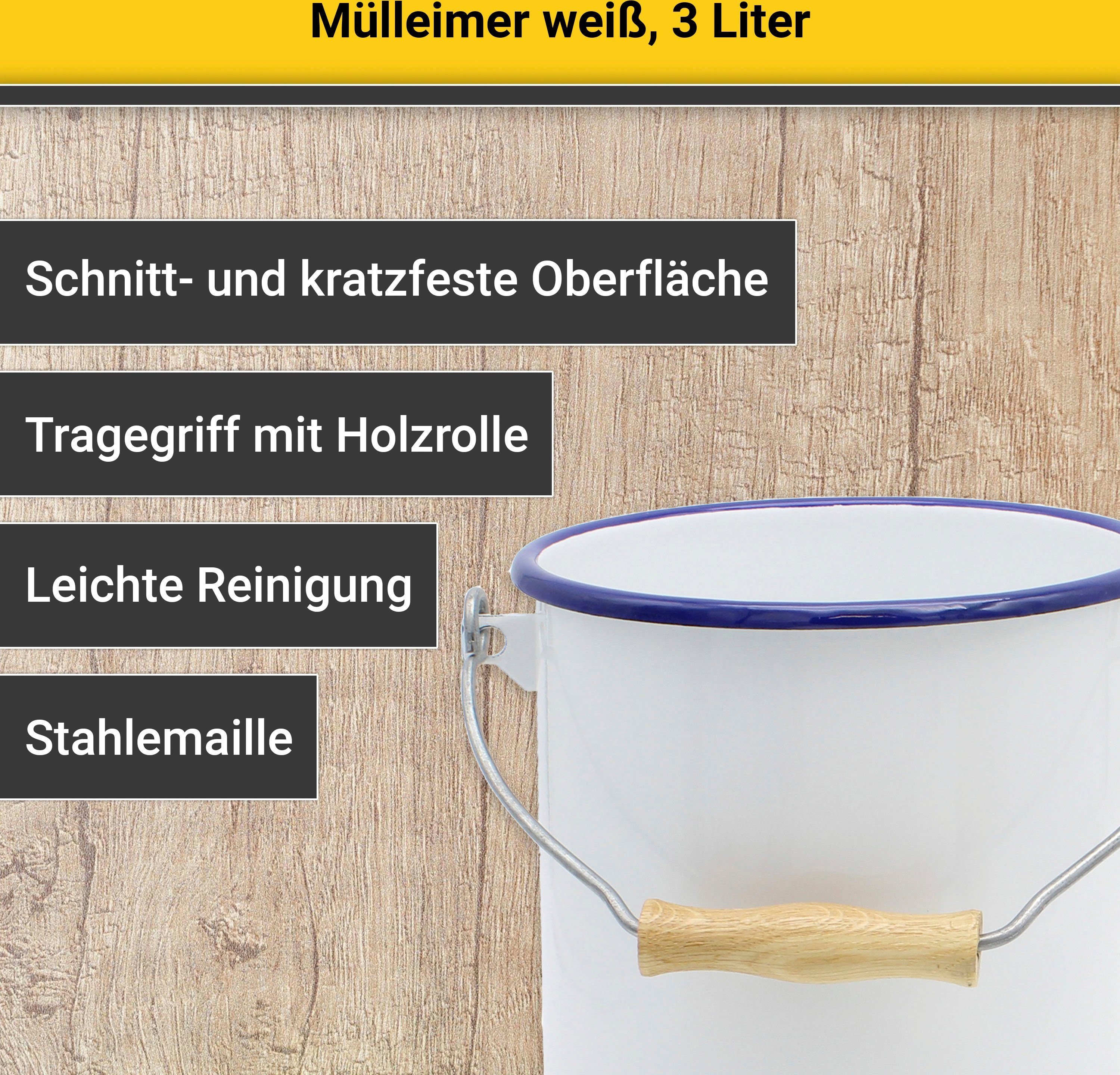 Krüger Mülleimer Emaille-Eimer mit Deckel Serie Rio, schnitt- / kratzfeste Oberfläche, bakterienabweisend, extrem langlebig