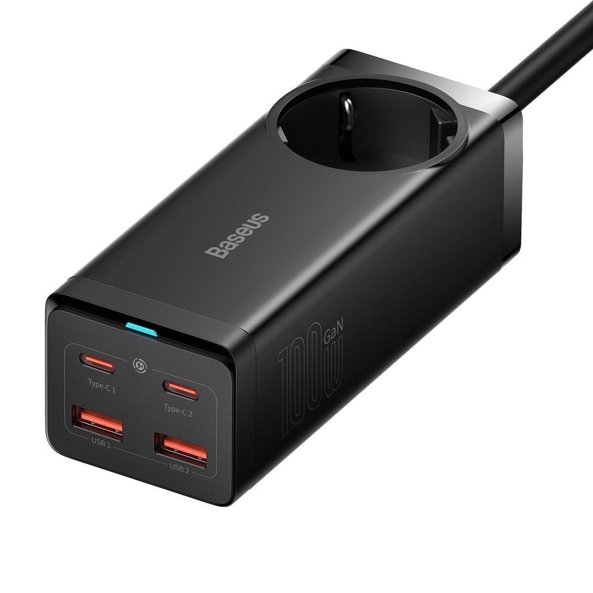 Baseus Ladegerät 100W, GaN3 PowerCombo On,mit 1 AC + 4 Anschlüssen USB-Ladegerät (für MacBook Pro/Air, iPad Pro, iPhone 14 Pro/13/12, Galaxy S23)