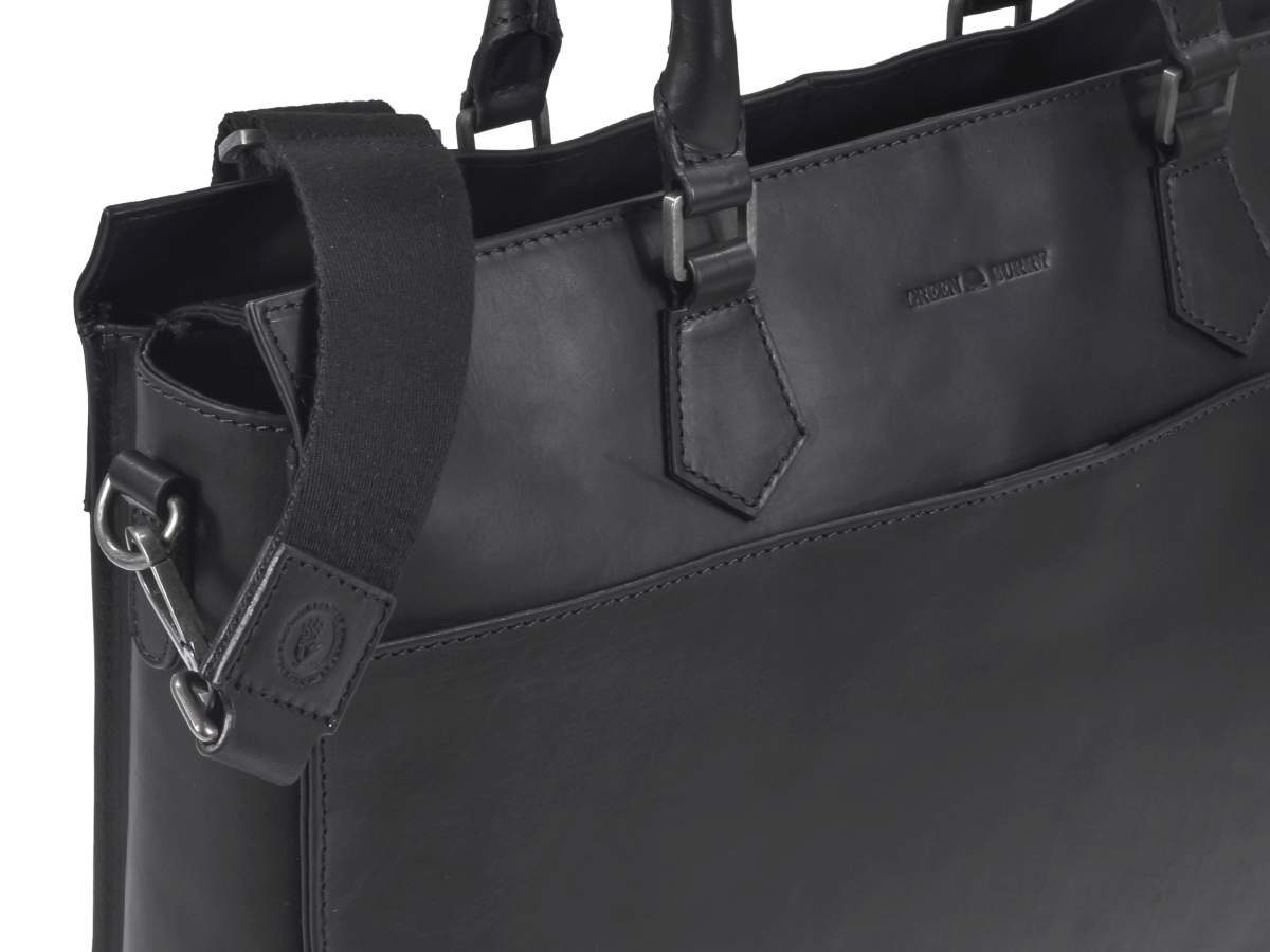 Greenburry Aktentasche Pure Black, Shopper, Hauptfach, Vorfach, Notebookfach 37x24cm, Leder