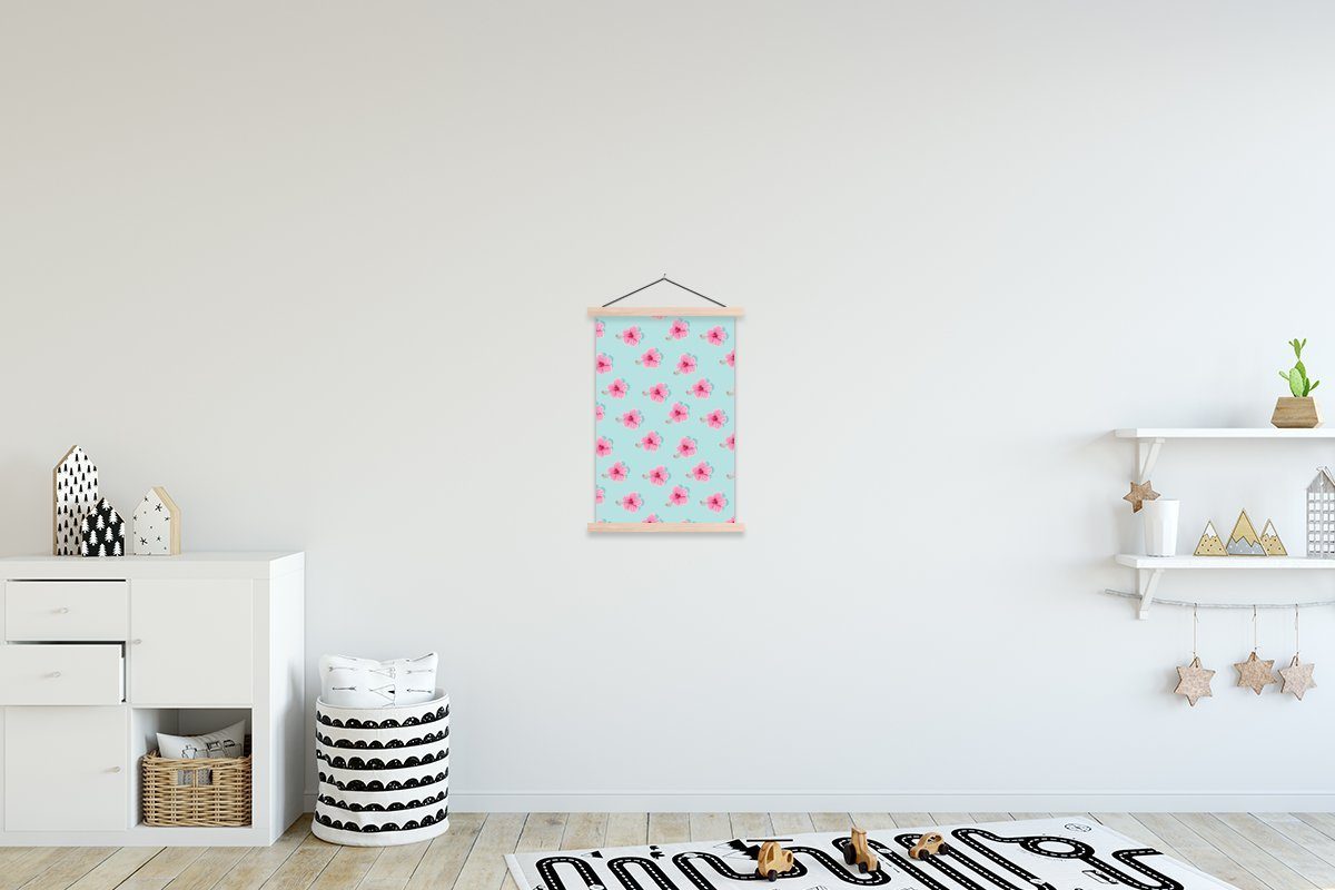 MuchoWow Wohnzimmer, für Blumen - Magnetisch Bilderleiste, Poster Posterleiste, Textilposter St), - - Rosa Blau, (1 Sommerlich