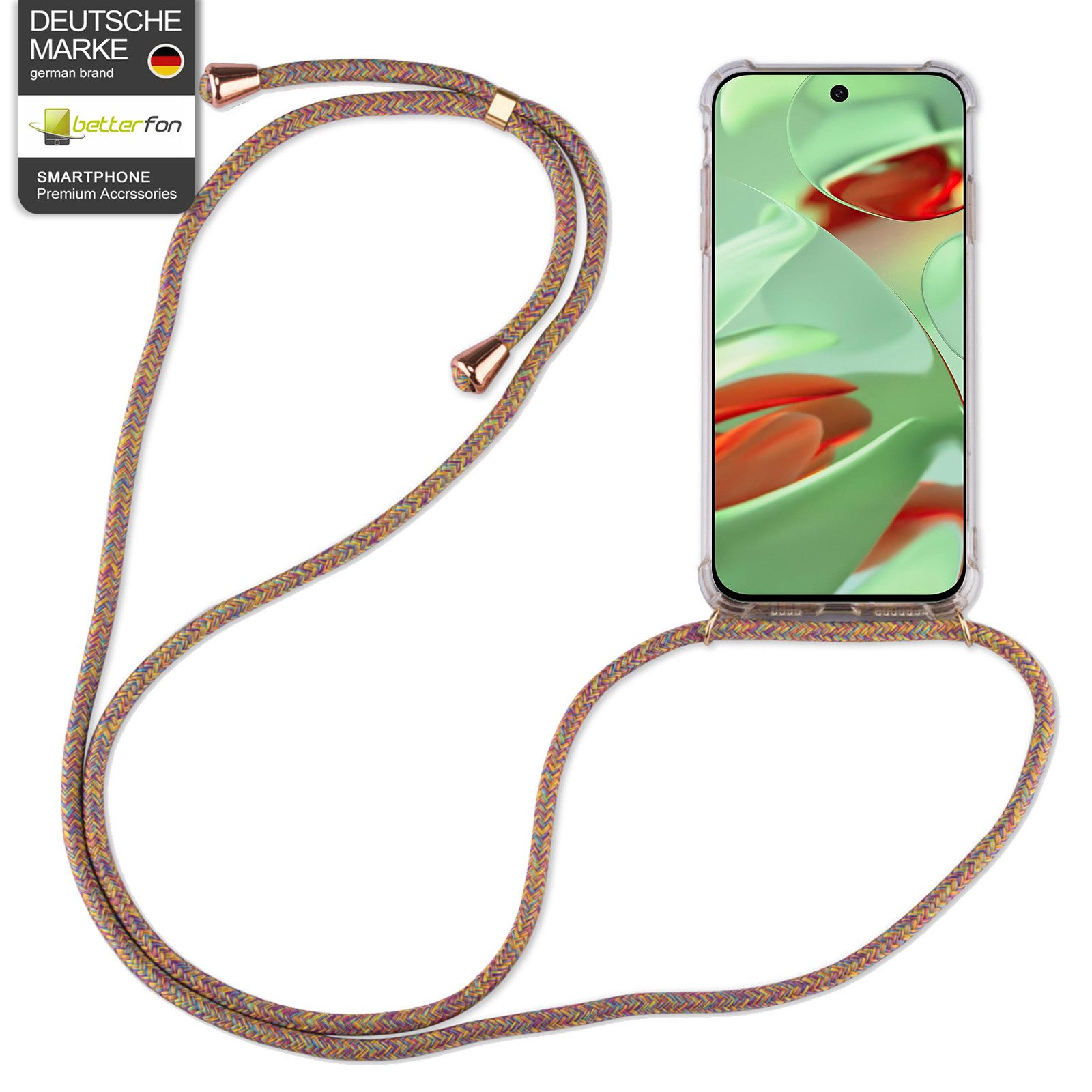 betterfon Handykette für Google Pixel 9 Serie Handyhülle mit Band & Kordel Bumper Rainbow, Premium-Panzerung – stoßfest, kratzresistent & passgenau