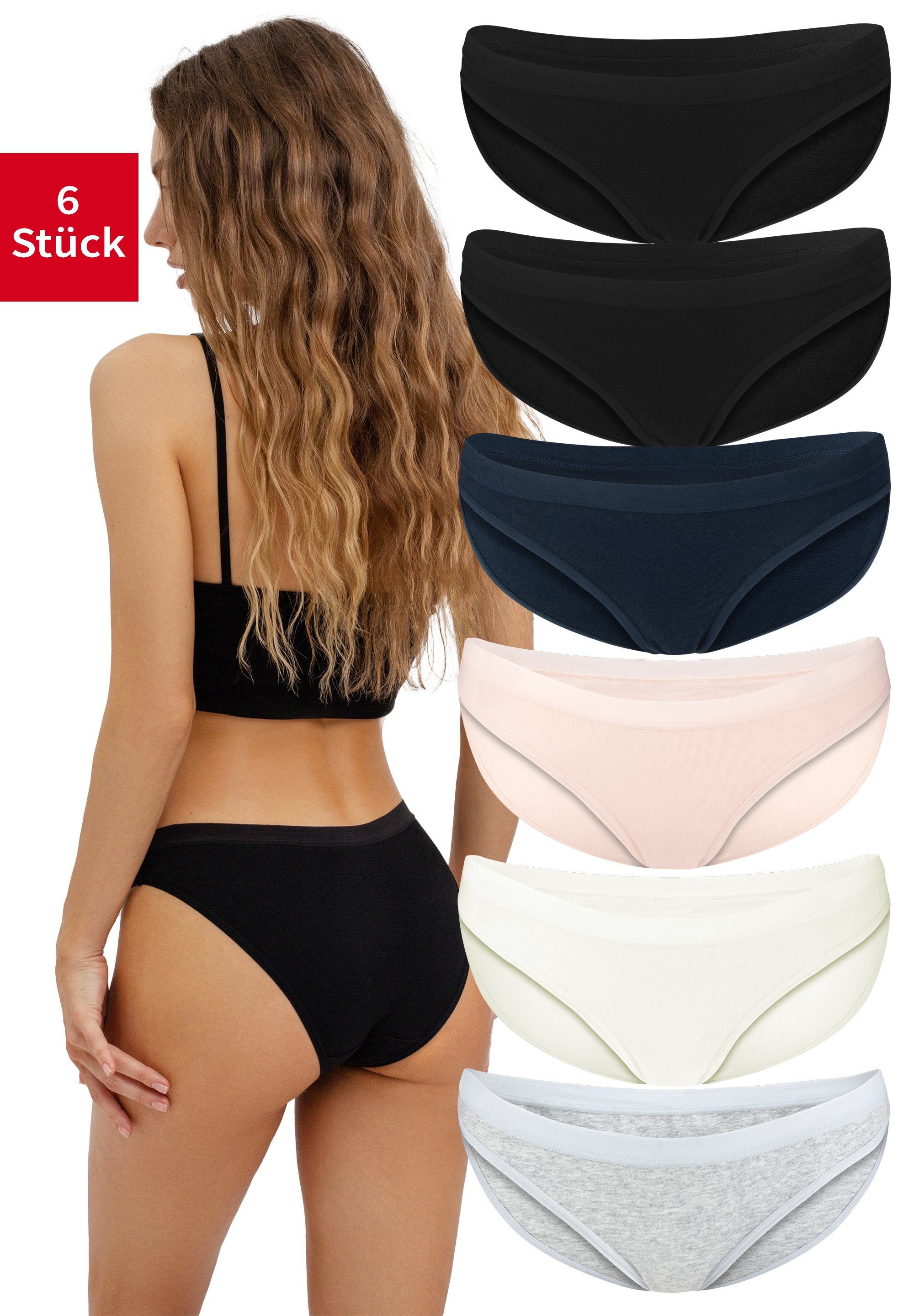 Fabio Farini Bikinislip Damen Unterhose - Frauen Pantys aus Baumwolle (Packung, 6-St) im sportlich modischen Bikini-Style