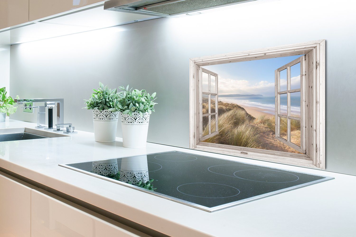 küchen Küchenrückwand aus Sand - Strand - 60x40 - Strandgras Dünen Wandschutz, - (1-tlg), Blau, Herdblende Durchblick cm, MuchoWow Meer - - Temperaturbeständig