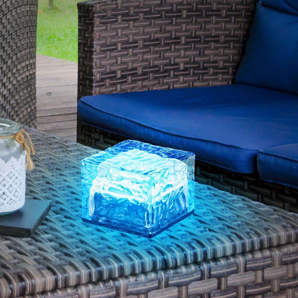 etc-shop Gartenleuchte, LED-Leuchtmittel fest verbaut, Farbwechsel, Design RGB LED Solar Leuchte Farbwechsel bunt Eis Würfel Glas
