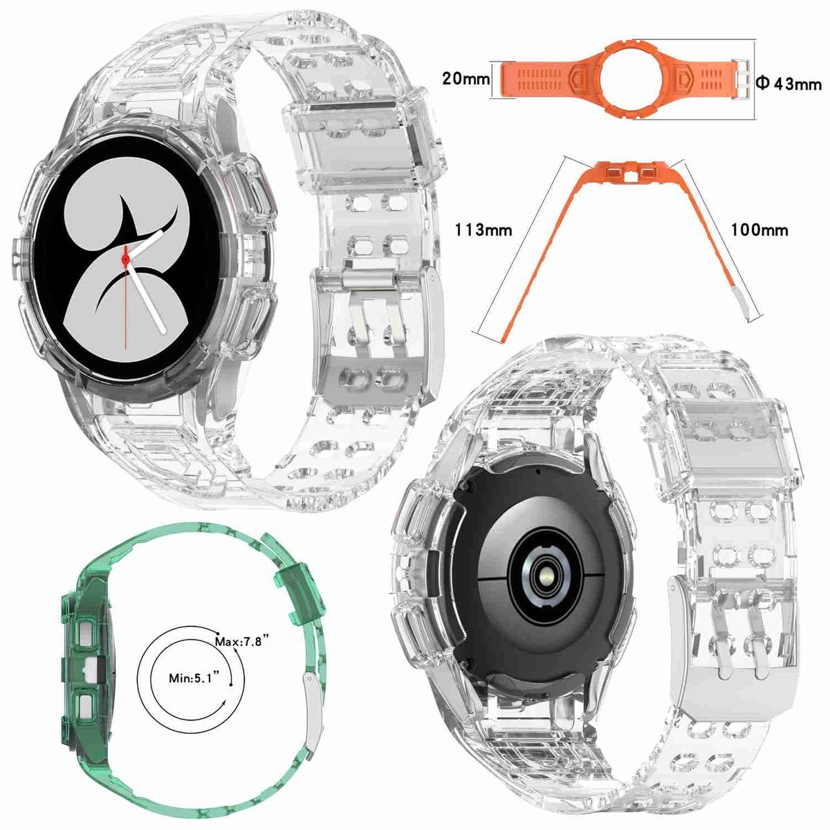 Transparent Samsung mit Wigento Gehäuse-Schutz Arm Watch Ersatz Kunststoff Uhr Watch Galaxy Band Für Silikon 44mm Armband 4 Smartwatch-Armband /