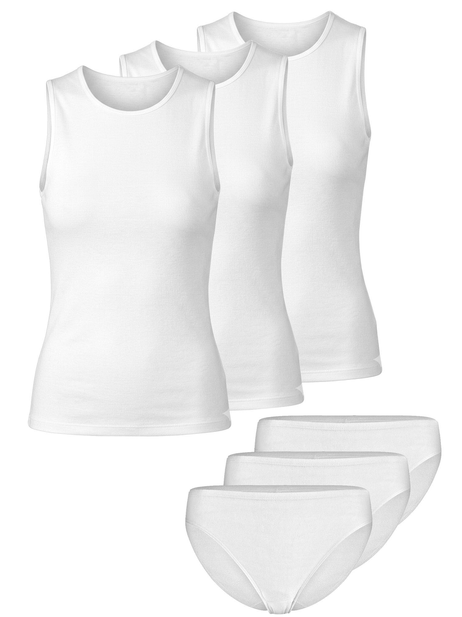Nina Von C. Set: Unterhemd 6er Pack Damen Shirt ohne Arm & Hüftslip Fine Cott (Packung, 6-tlg) reine Baumwolle, keine störenden Seitennähte