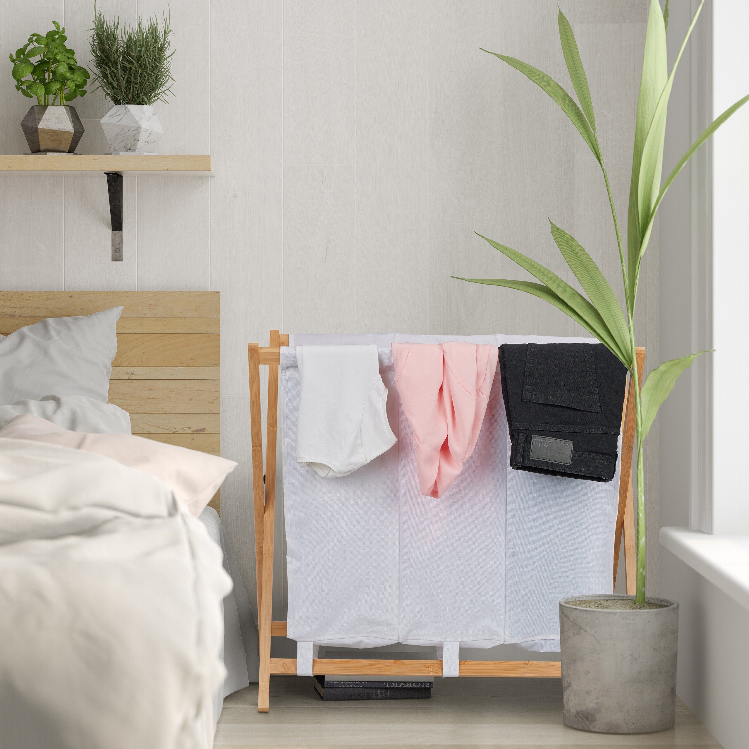 relaxdays Wäschekorb Klappbarer Wäschekorb mit 3 Fächern