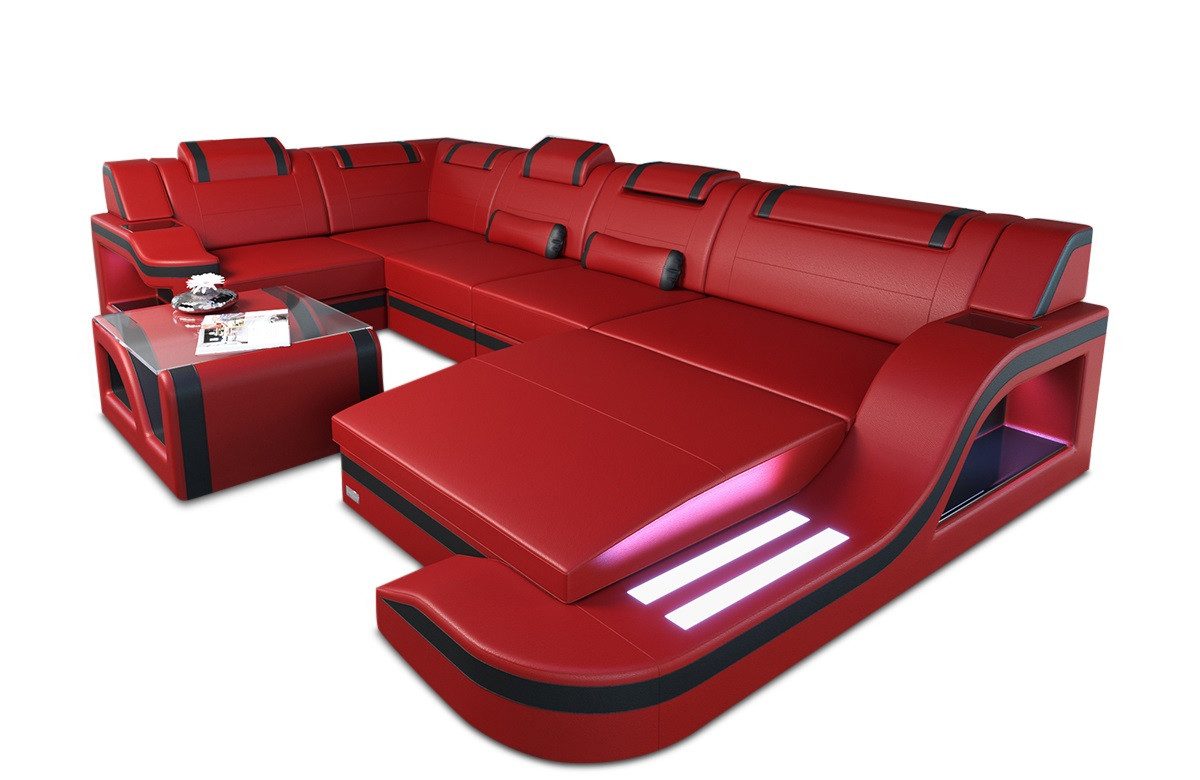 Sofa Dreams Wohnlandschaft Sofa Ledercouch Leder Palermo U Form Ledersofa, Couch, mit LED, wahlweise mit Bettfunktion als Schlafsofa, Designersofa