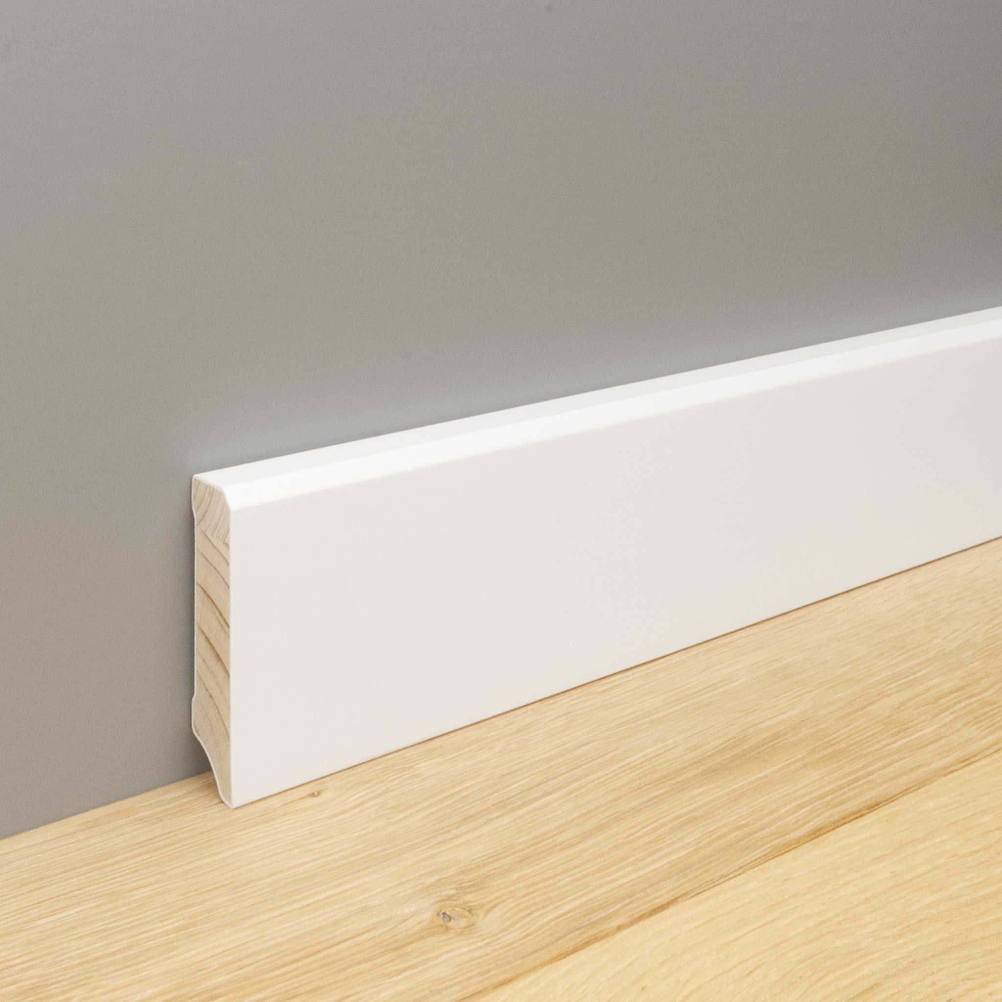 Trevendo Sockelleiste 24 m Sockelleiste massiv gefast weiß lackiert 16 x 58 x 2400 mm, L: 240 cm