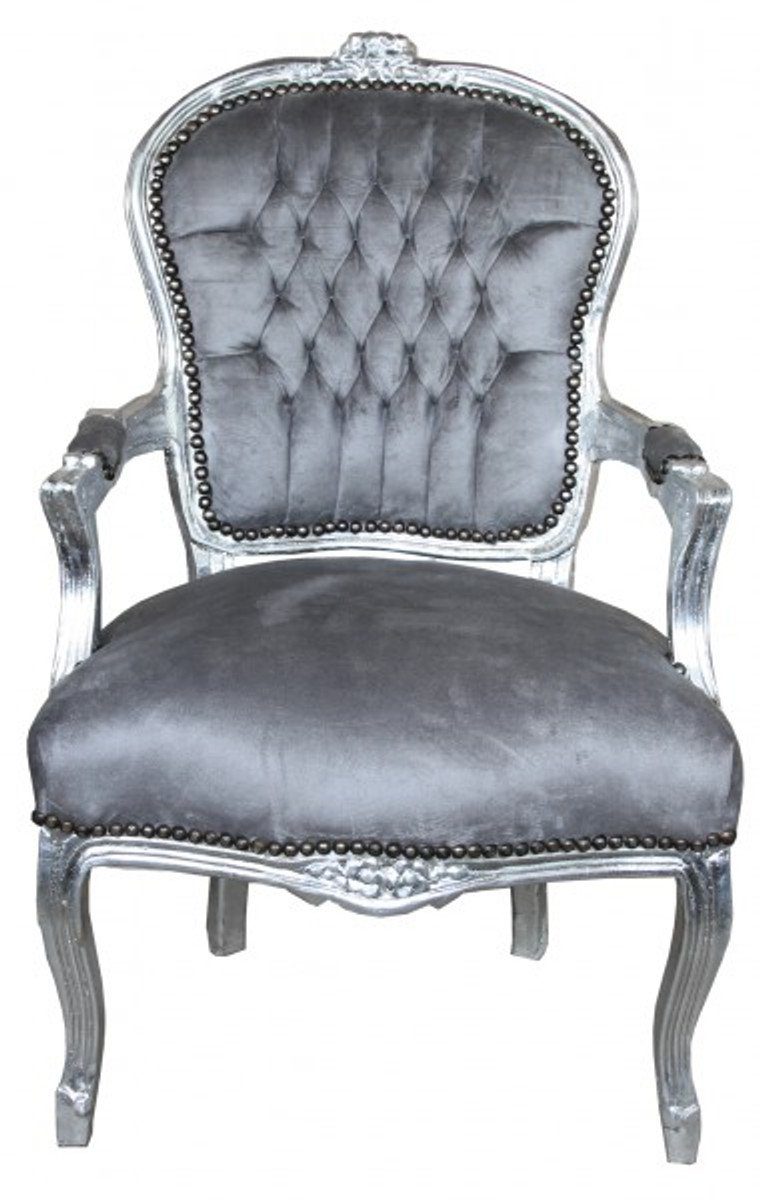Casa Padrino Besucherstuhl Barock Salon Stuhl Grau / Silber - Möbel Antik Stil