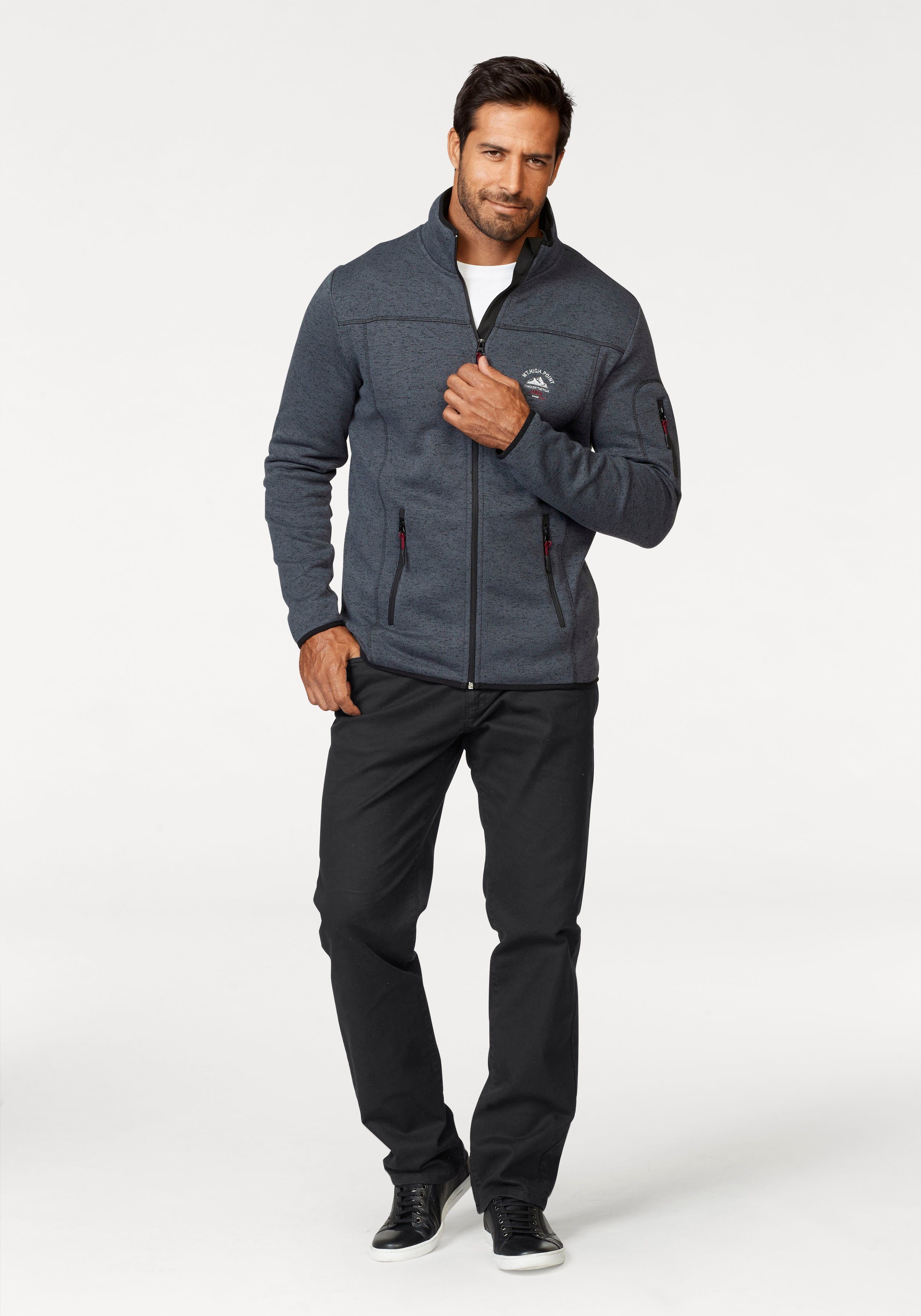 Man's World Strickfleecejacke für die Übergangszeit, mit Reißverschlusstaschen, mit Stehkragen – Bild 5 von 5