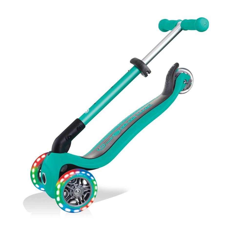 Globber Tretroller Junior Foldable Lights Kinderroller 3-rädriger Scooter, Lernfreundliches Lenksystem, Leuchtende LED-Rollen