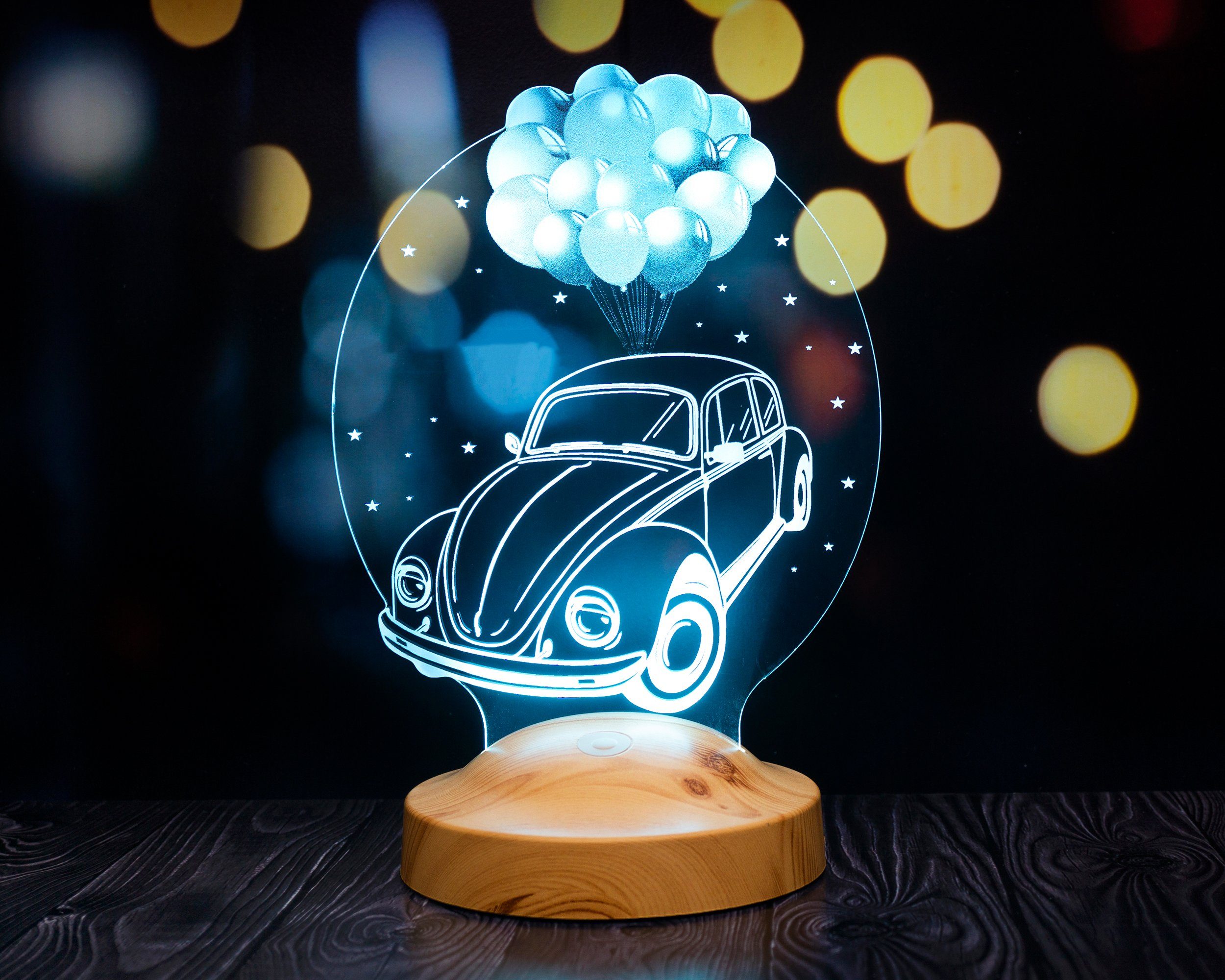 Superfieber 2024 Geschenkelampe LED Nachttischlampe Nostalgisches integriert, Farben, LED Automobil LED LED Lampe Auto Lampe 6 fest 3D Fans, für