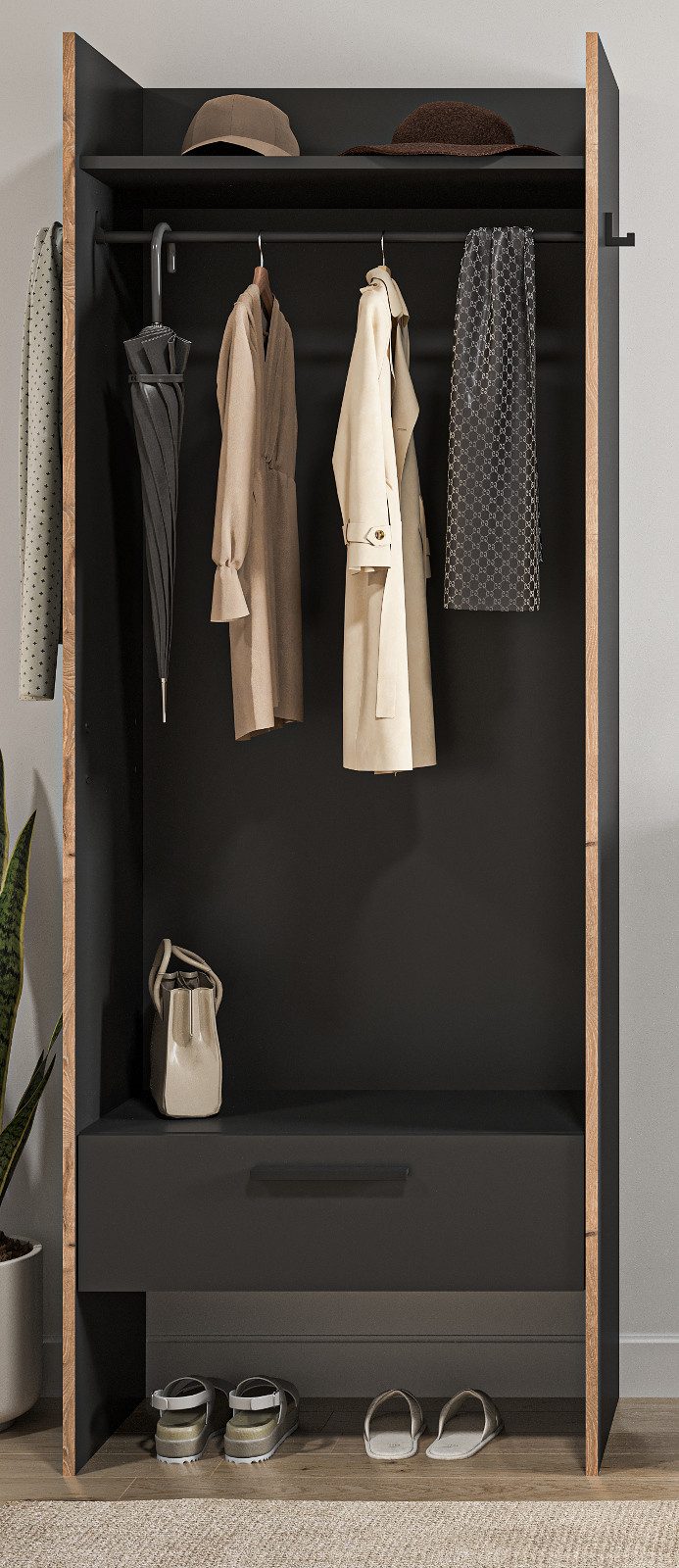 Inn.Furn Kompaktgarderobe Salud (Flurgarderobe in Basalt Grau mit Eiche, 70 günstig online kaufen