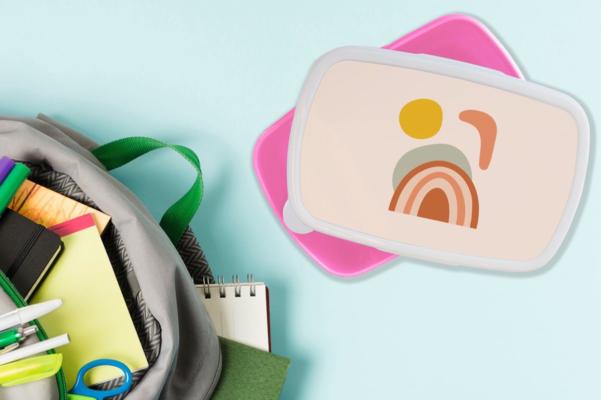 Brotdose - MuchoWow Mädchen, Regenbogen, für Snackbox, rosa Brotbox Kinder, Pastell - Lunchbox Erwachsene, Kunststoff, Kunststoff Sommer (2-tlg),