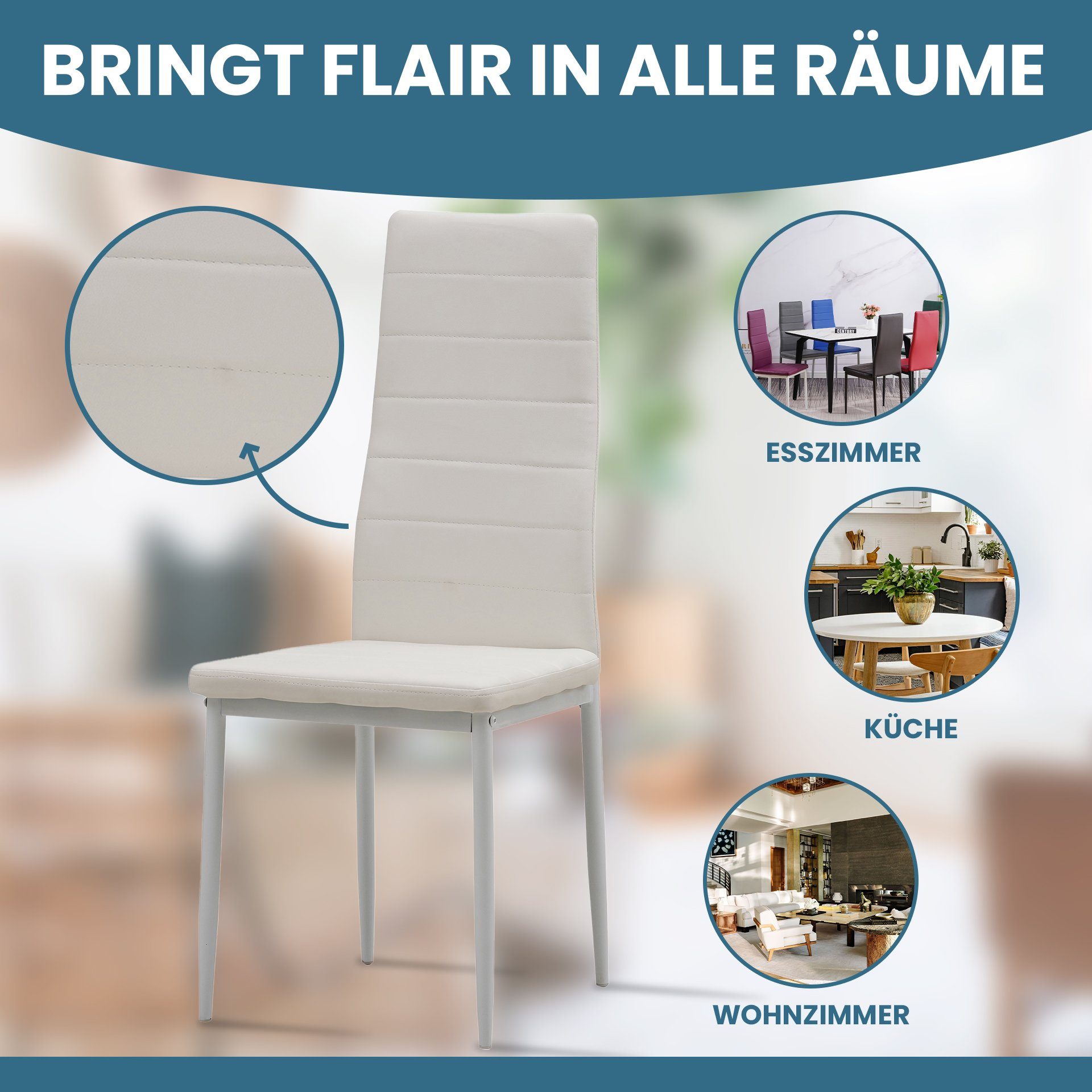 Albatros International Esszimmerstuhl Esszimmer Stühle 4 er Set MILANO, Stuhl Stühle Esszimmerstühle, Küche (4er Set, Weiß, Kunstleder Bezug), Küchenstuhl Küche – Bild 4 von 5