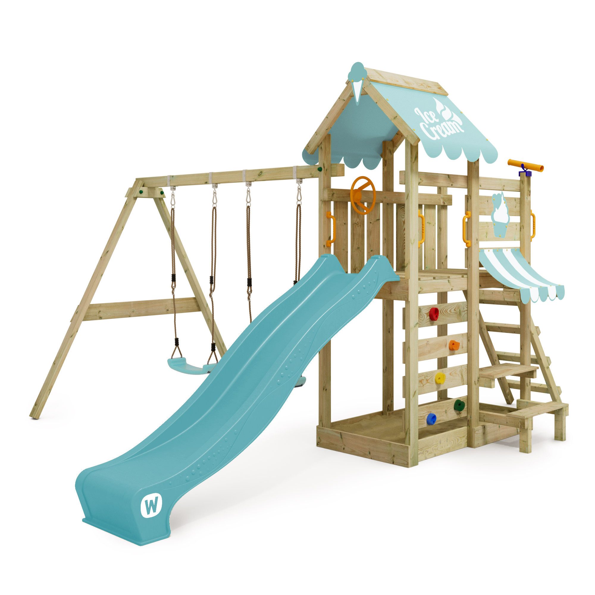 Wickey Spielturm VanillaFlyer – Klettergerüst mit Rutsche, Schaukel & Picknicktisch, Unvergessliche Erlebnisse für Kinder & 10 Jahre Garantie*