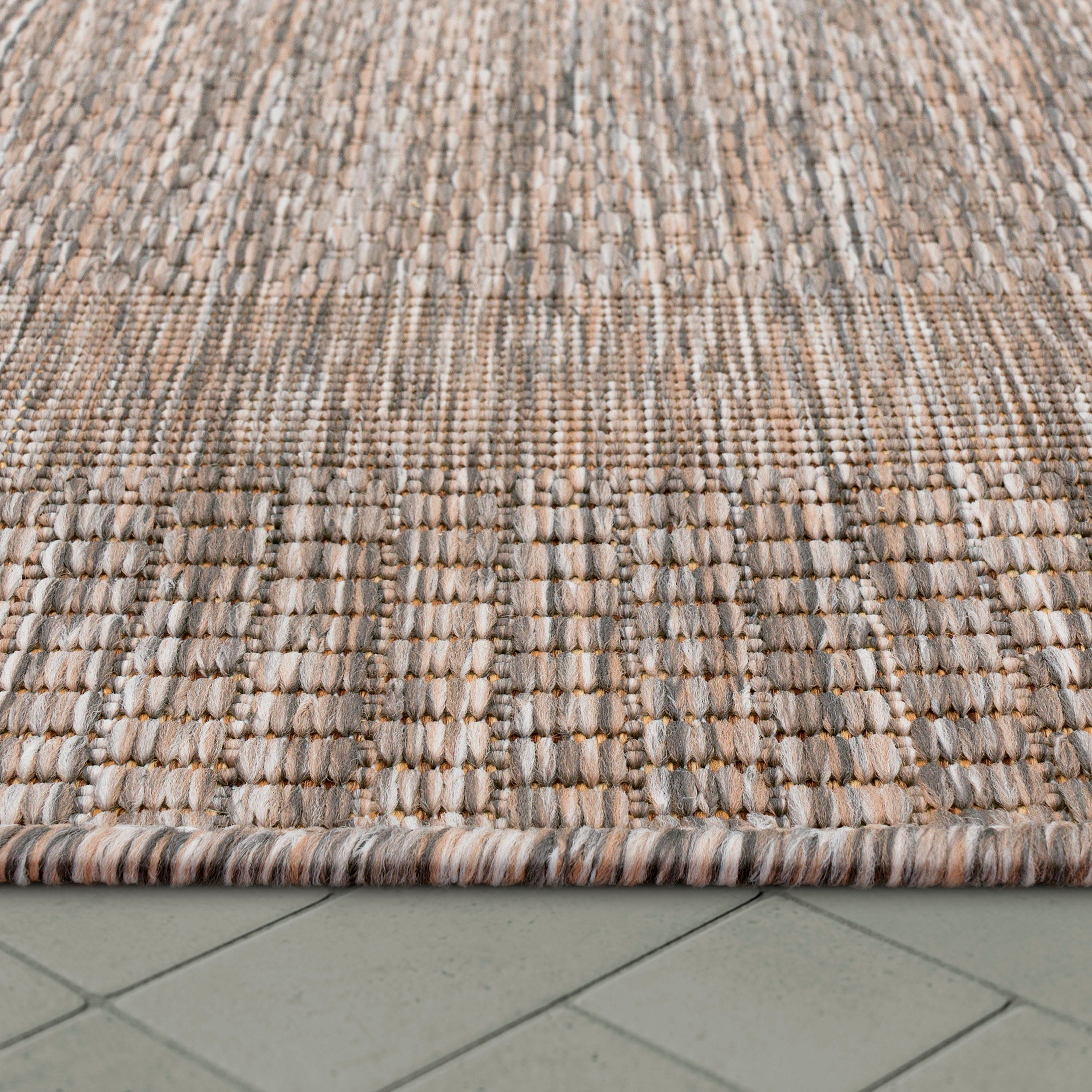 Teppich Outdoor mit mm, Bordüre, Roma Flachgewebe, meliert, Höhe: geeignet dezenter 272, natur Paco In- und rechteckig, Home, 4