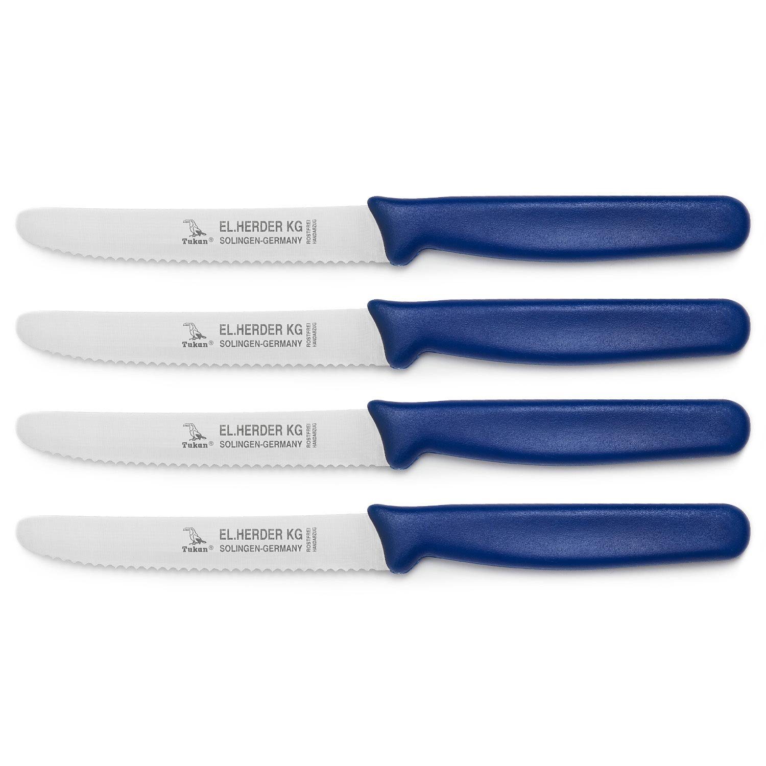 Landshop24 Brötchenmesser Brotmesser Tomatenmesser Tafelmesser 4er Set blau, Edelstahl (Spezialstahl 1.4116) konisch geschliffen