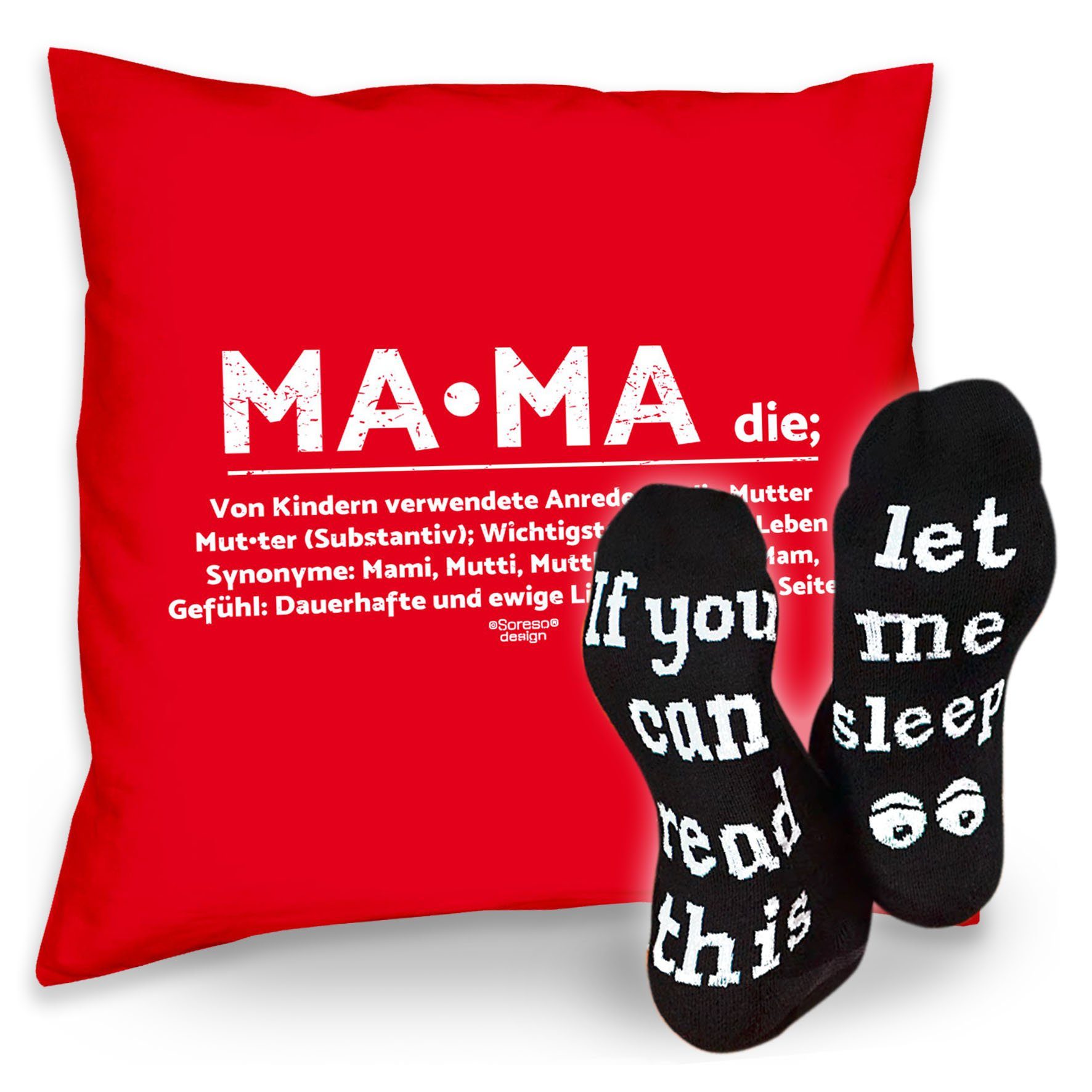 Soreso® Dekokissen Kissen Mama & Sprüche Socken Sleep, Geschenk Geburtstagsgeschenk rot