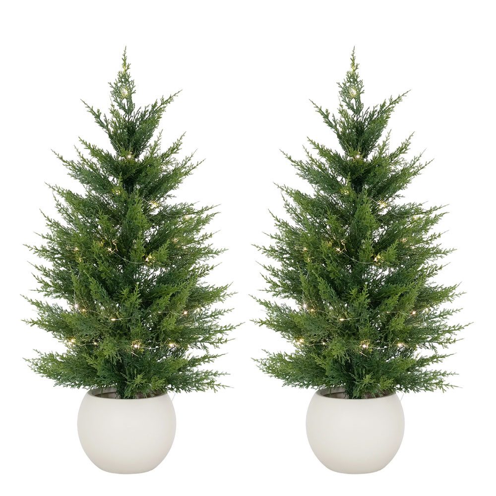 Kunstbaum 2er Set Künstliche Kiefern Bäume Mit LED Beleuchtung, GarveeMore, Höhe 90 cm