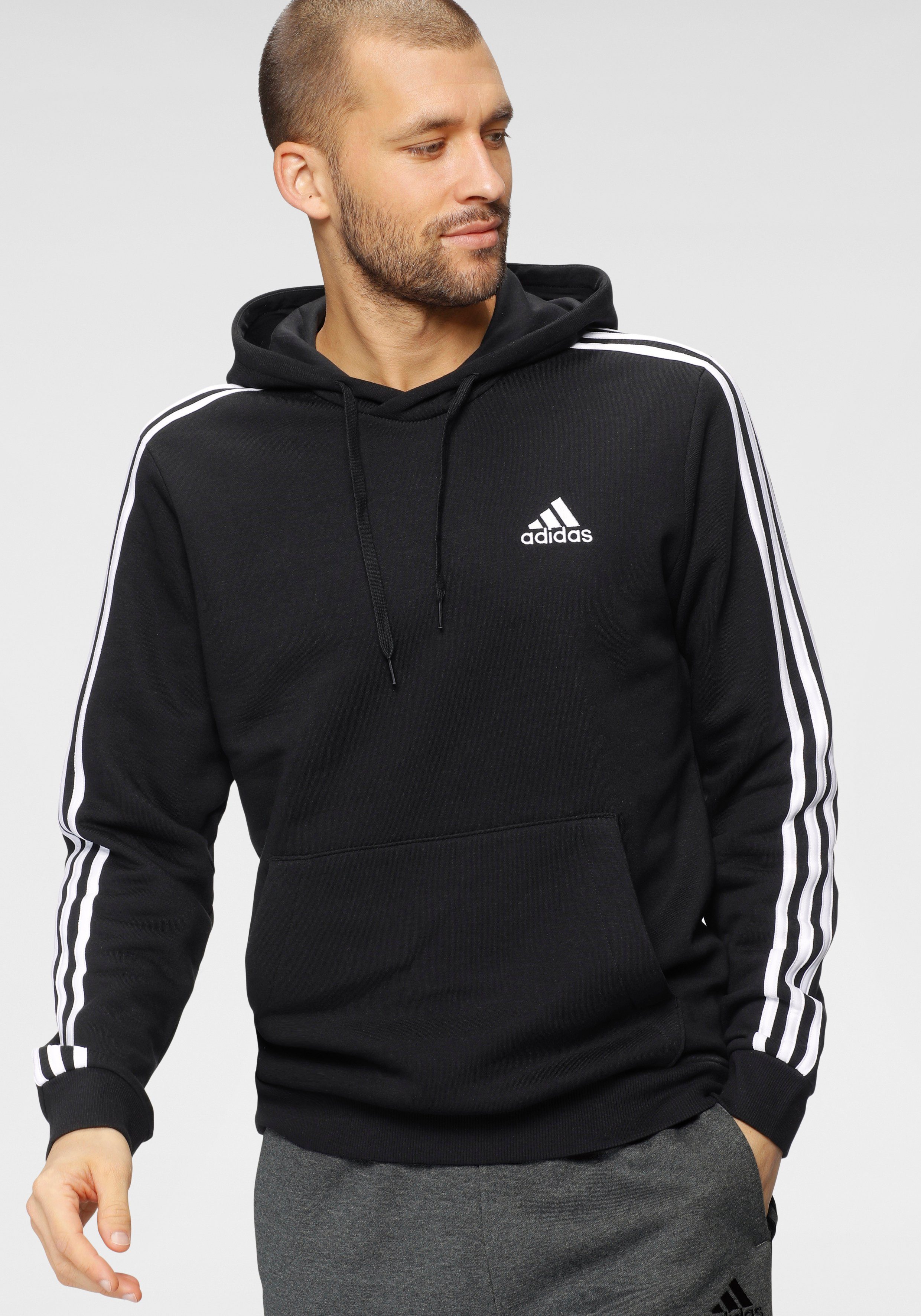 adidas Sportswear Sweatshirt ESSENTIALS / HOODIE 3STREIFEN White FLEECE Black