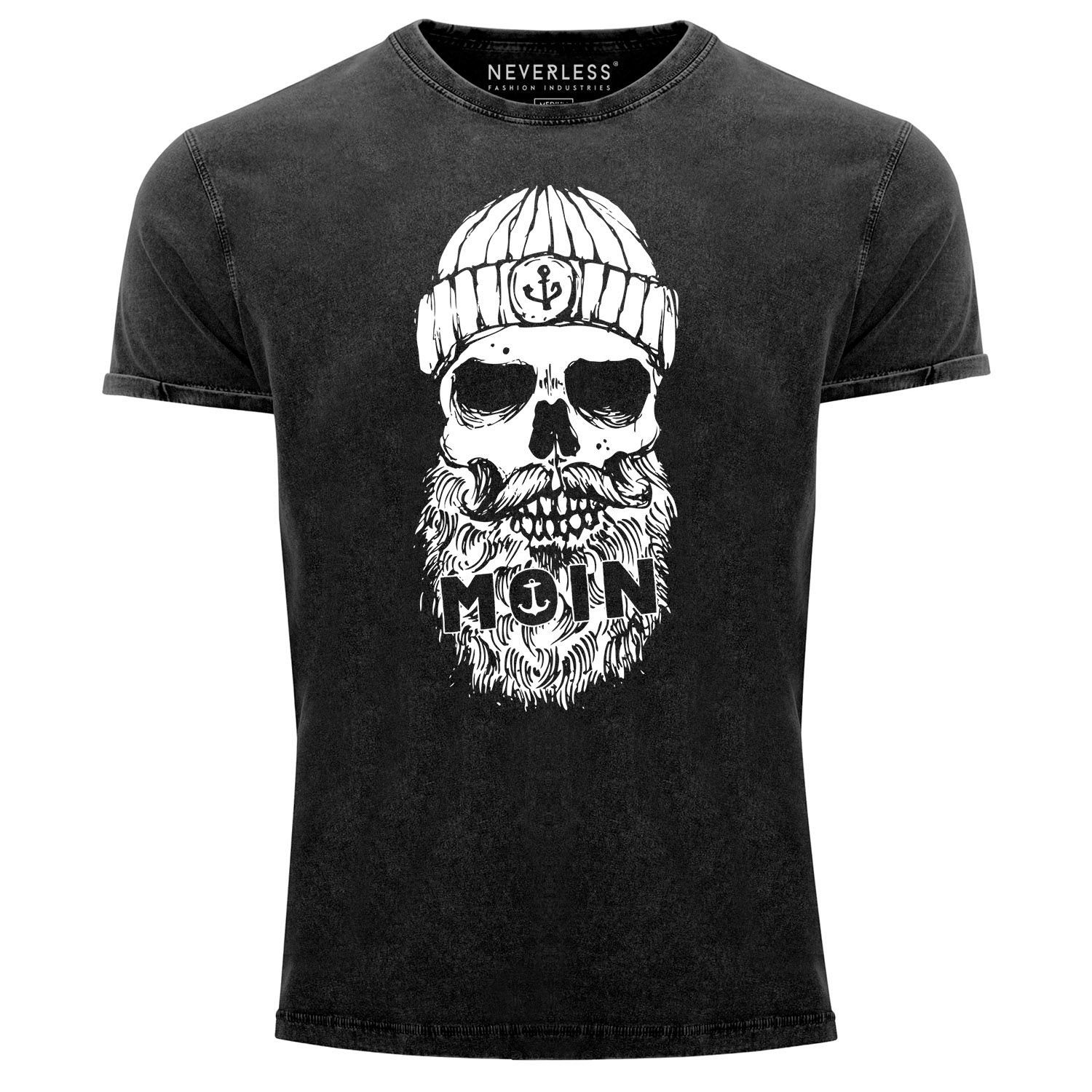 Print-Shirt Herren Vintage Shirt Moin Totenkopf Anker Skull Printshirt T-Shirt