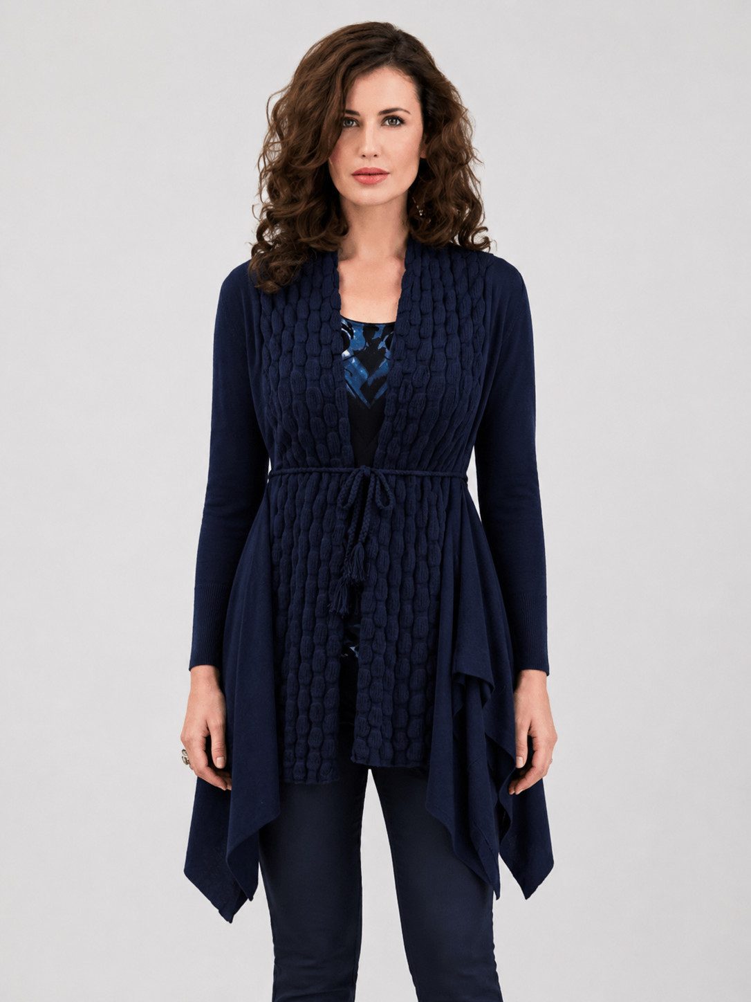 Passioni Cardigan mit lockerer Passform, Bindegürtel und drapiertem asymmetrischem Saum