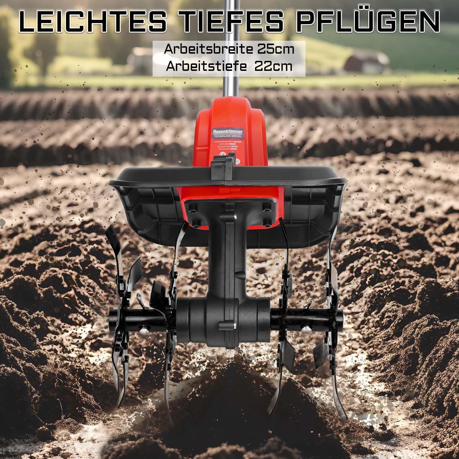 XERSEK Elektro-Rasentrimmer 2-IN-1 Li-Ion Akku Motorhacke Rasentrimmer Set Elektro Bodenhacke, 25 cm Arbeitsbreite Messer, (Kompatibel Mit Makita Akku 18V, Elektisch Gartenfräse Wohnmobil Elektisch Ackerfräse Kultivator, mit Ladegerät)