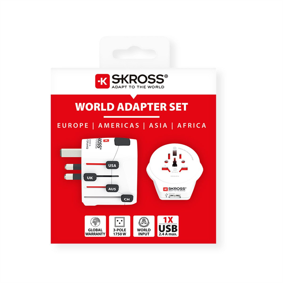SKROSS PRO World & USB Universal Reiseadapter Stromadapter, Weltweit