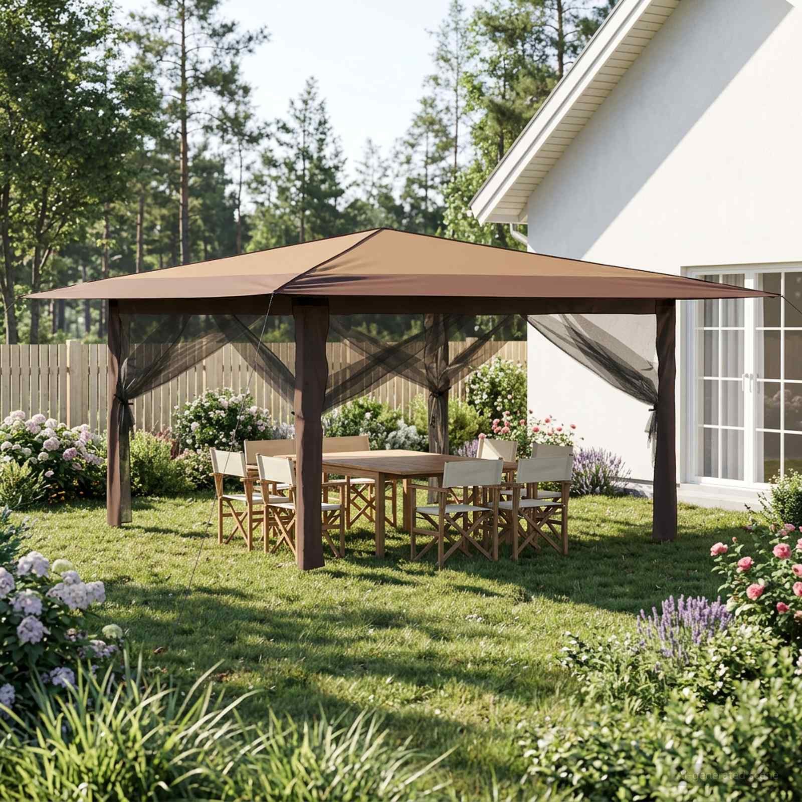 vidaXL Partyzelt Pavillon mit 4 Seitenwänden 4 x 4 m Beige und Braun