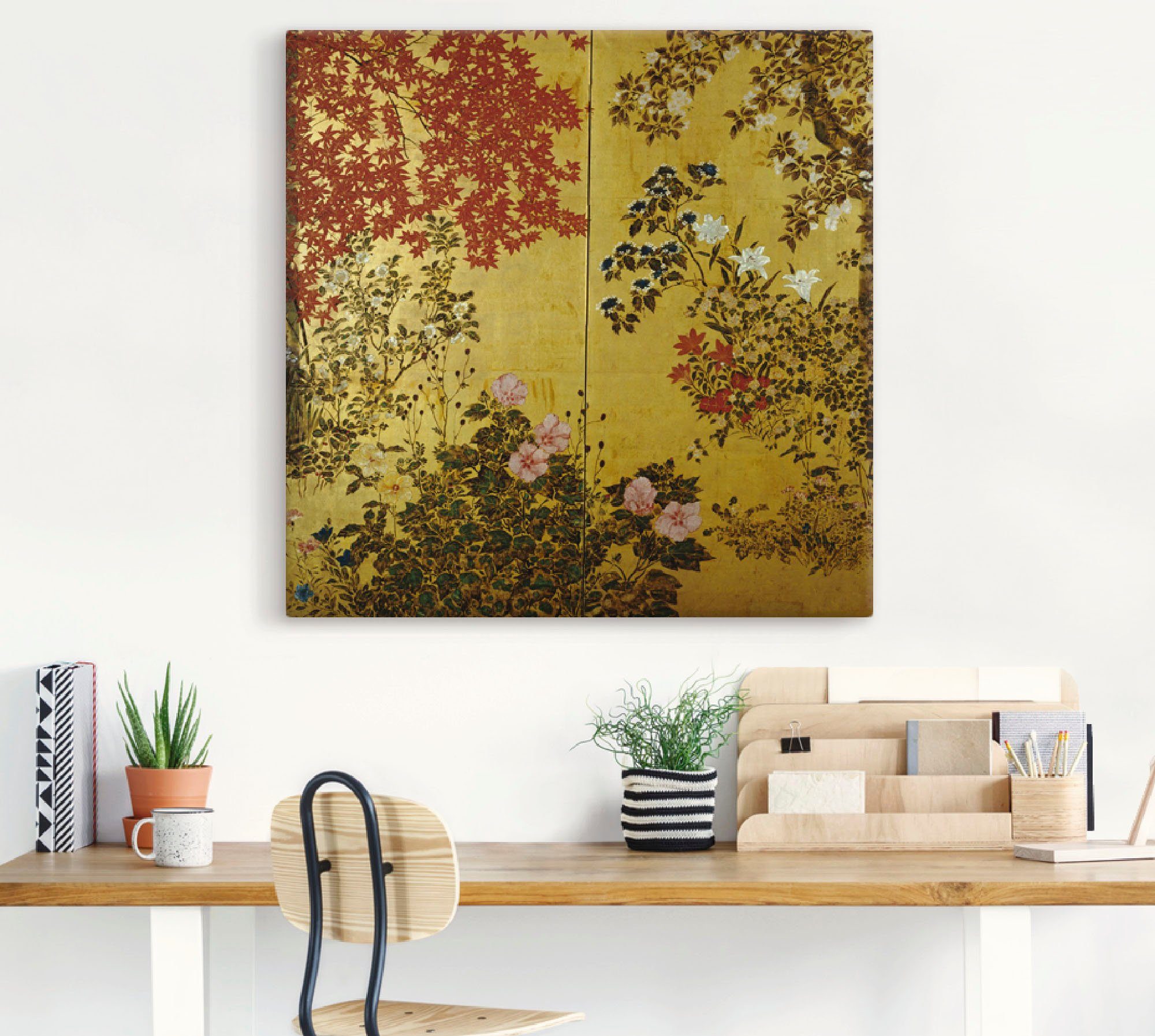 Artland Wandbild Japanischer Wandschirm 18. Jahrhundert, Pflanzen (1 St), als Leinwandbild, Poster in verschied. Größen