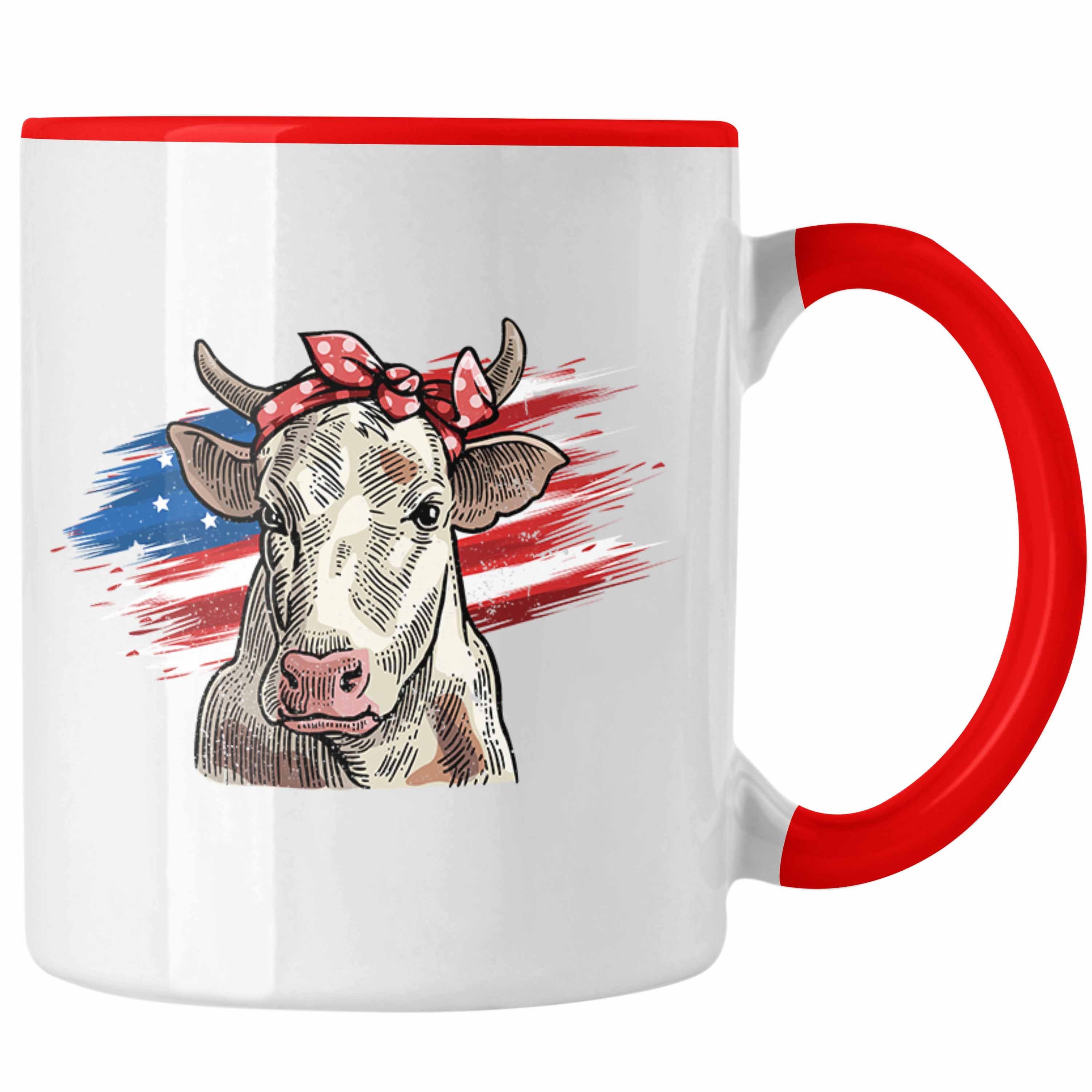 Trendation Tasse Trendation - Amerikanische Kuh Tasse Geschenk für Landwirt Bauern Geschenkidee Geburtstag Frauen Rot