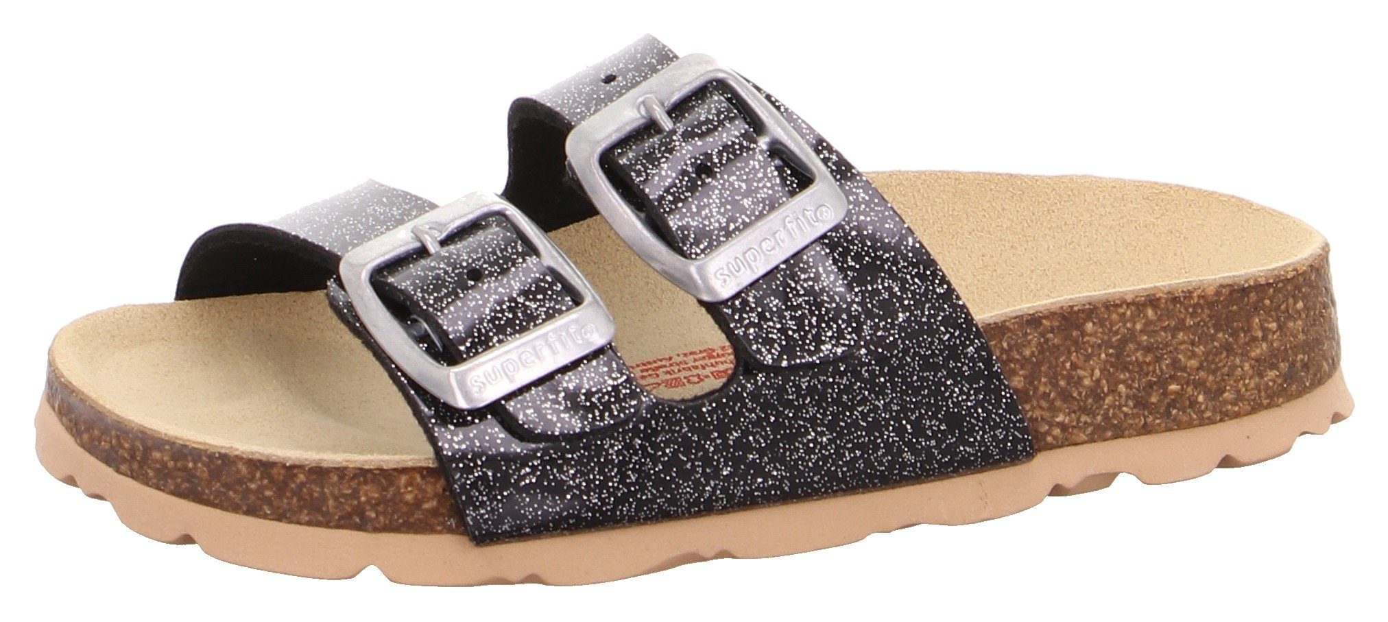 Superfit Fußbettpantoffel VIOS WMS: Mittel Pantolette, Sommerschuh, Schlappen, Hausschuh mit glitzerndem Obermaterial