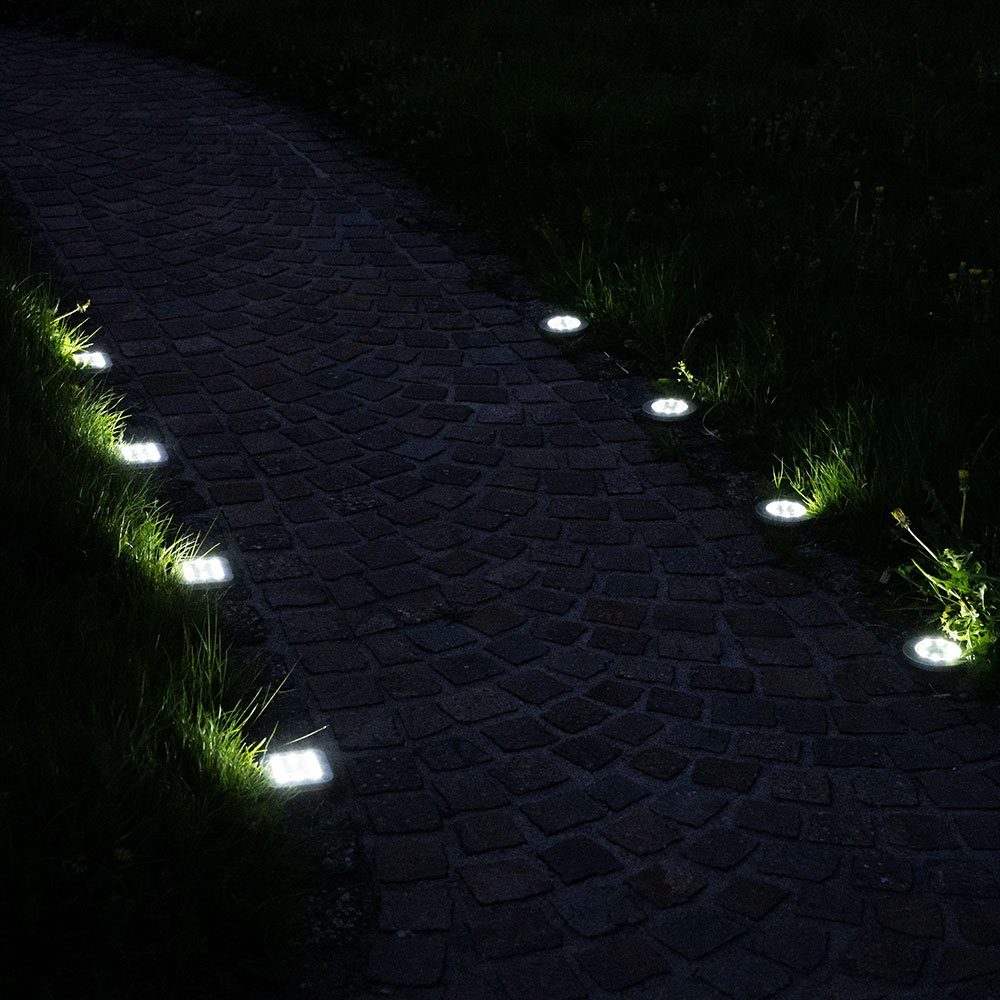 LED Strahler Solar LED-Leuchtmittel Außen Garten verbaut, LED Erdspieß fest 8x etc-shop Gartenleuchte, Leuchten