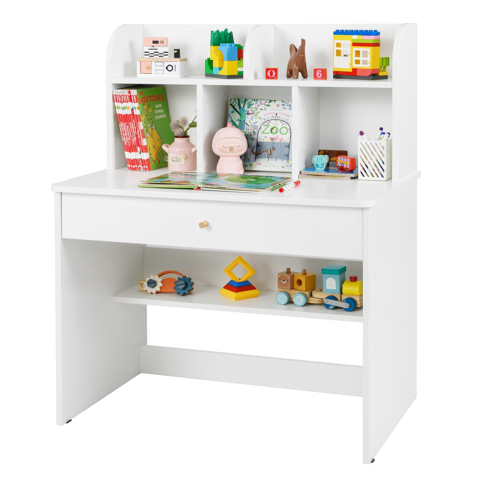 COSTWAY Kindertisch, Kinderschreibtisch, Holz, mit Ablagefach, 80 x 48 x 102 cm