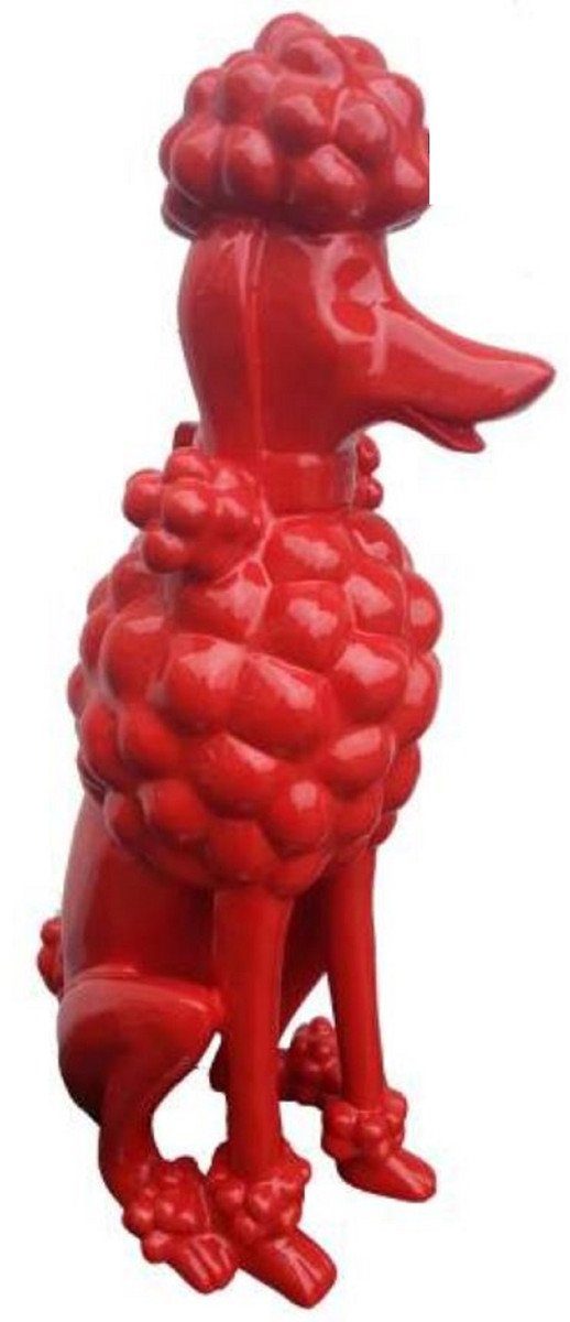 Skulptur Casa Padrino Luxus Deko Figur Pudel Hund Rot H. 63 cm - Wetterbeständige Deko Skulptur - Wohnzimmer Deko Figur - Garten Deko Figur - Luxus Deko Tierfigur