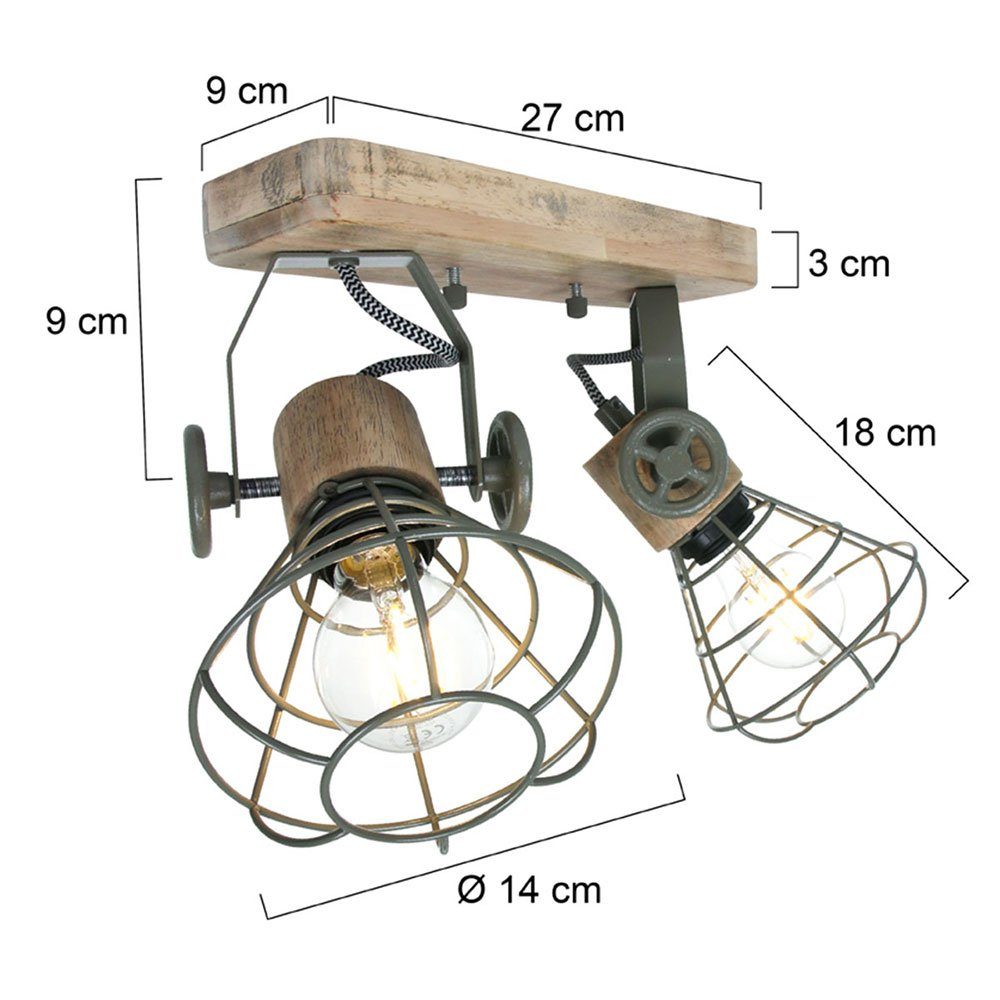 etc-shop LED Deckenlampe inklusive, beweglich 2-flammig Strahler Metall Deckenspot, nicht Retro Leuchtmittel Holz schwarz